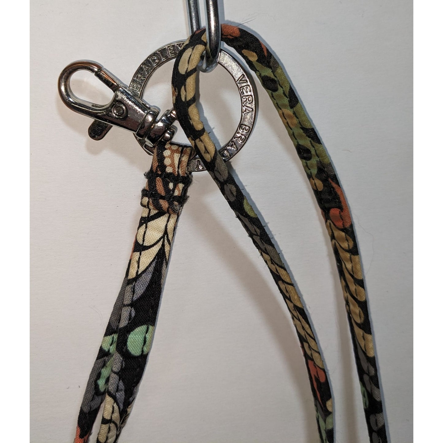 Vera Bradley Black Floral Fabric Lanyard With Metal Ring & Clip