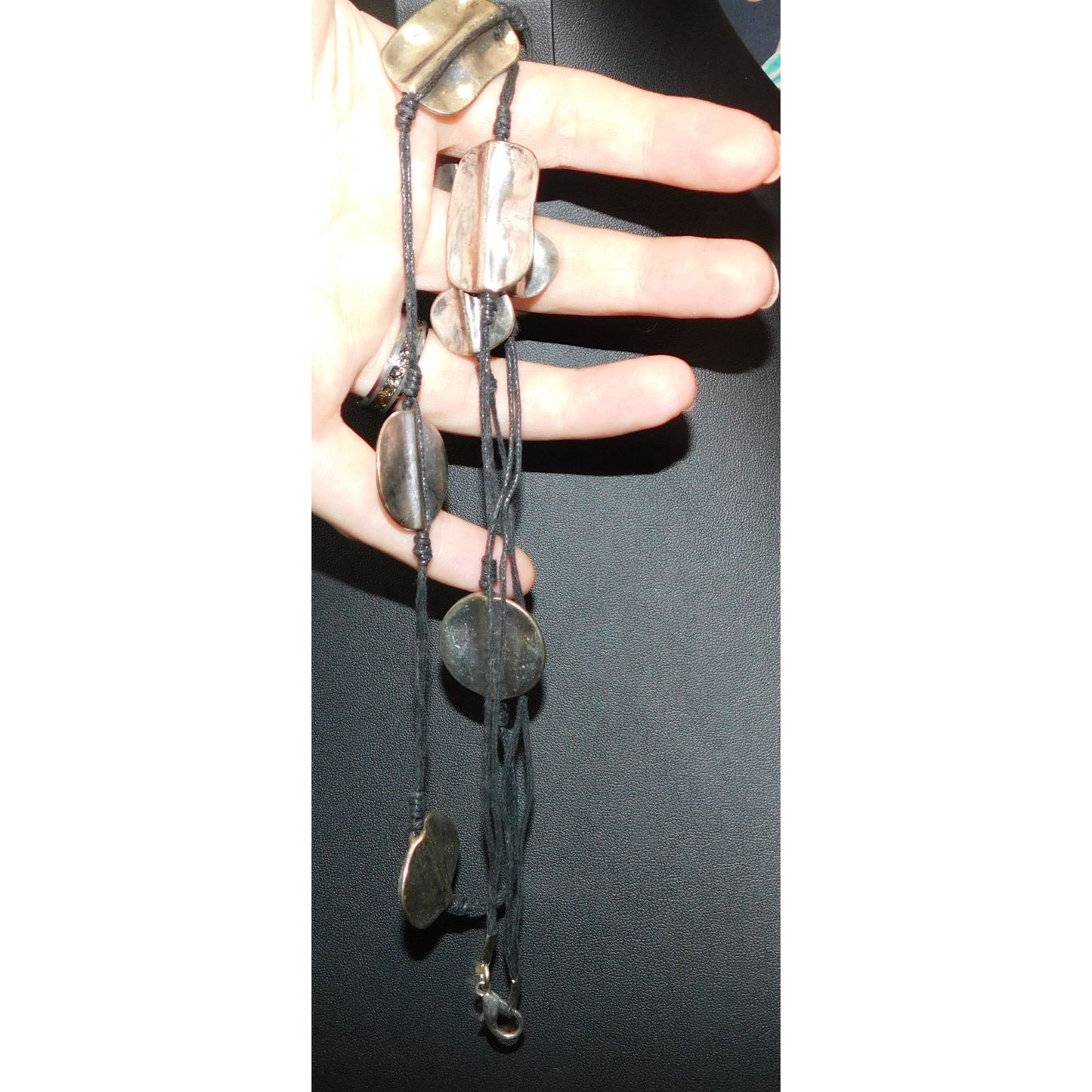 Brutalist Hammered Disc Silver Tone Station Necklace