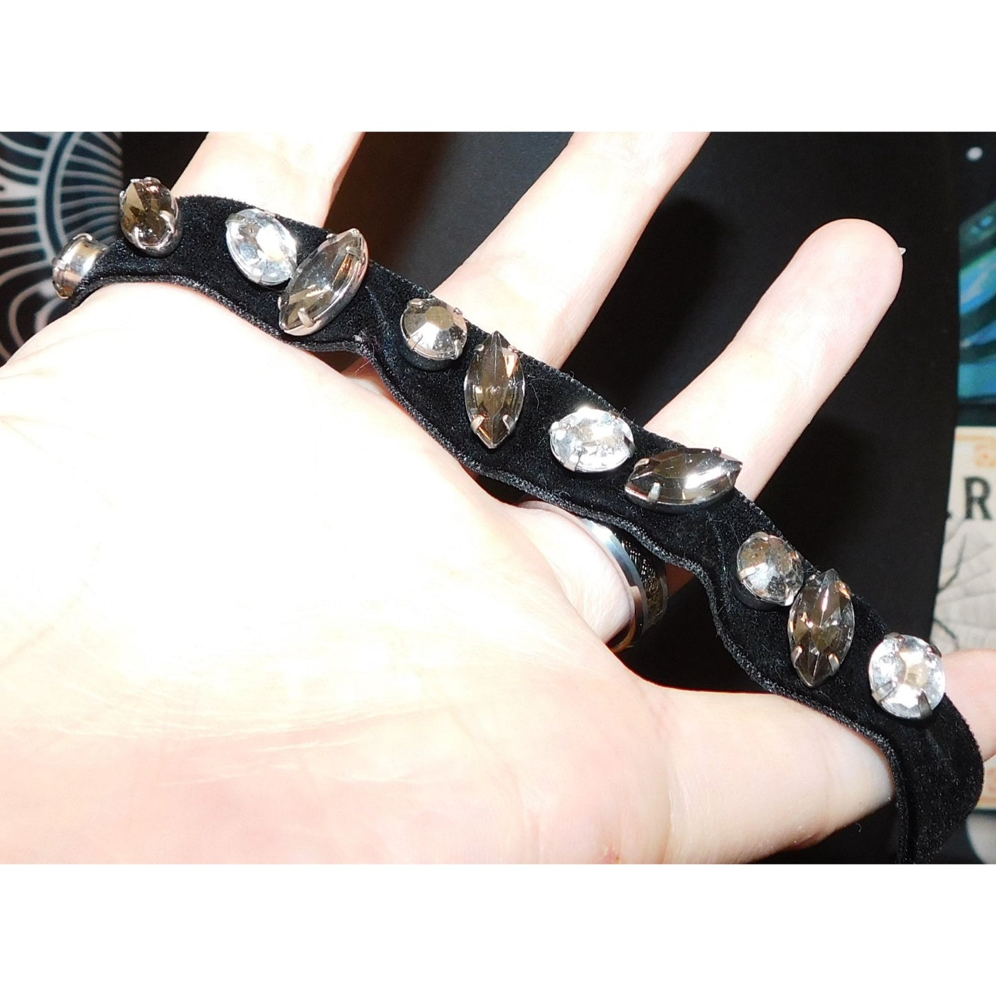 Glam Goth Hand Sewn Rhinestone Velvet Choker