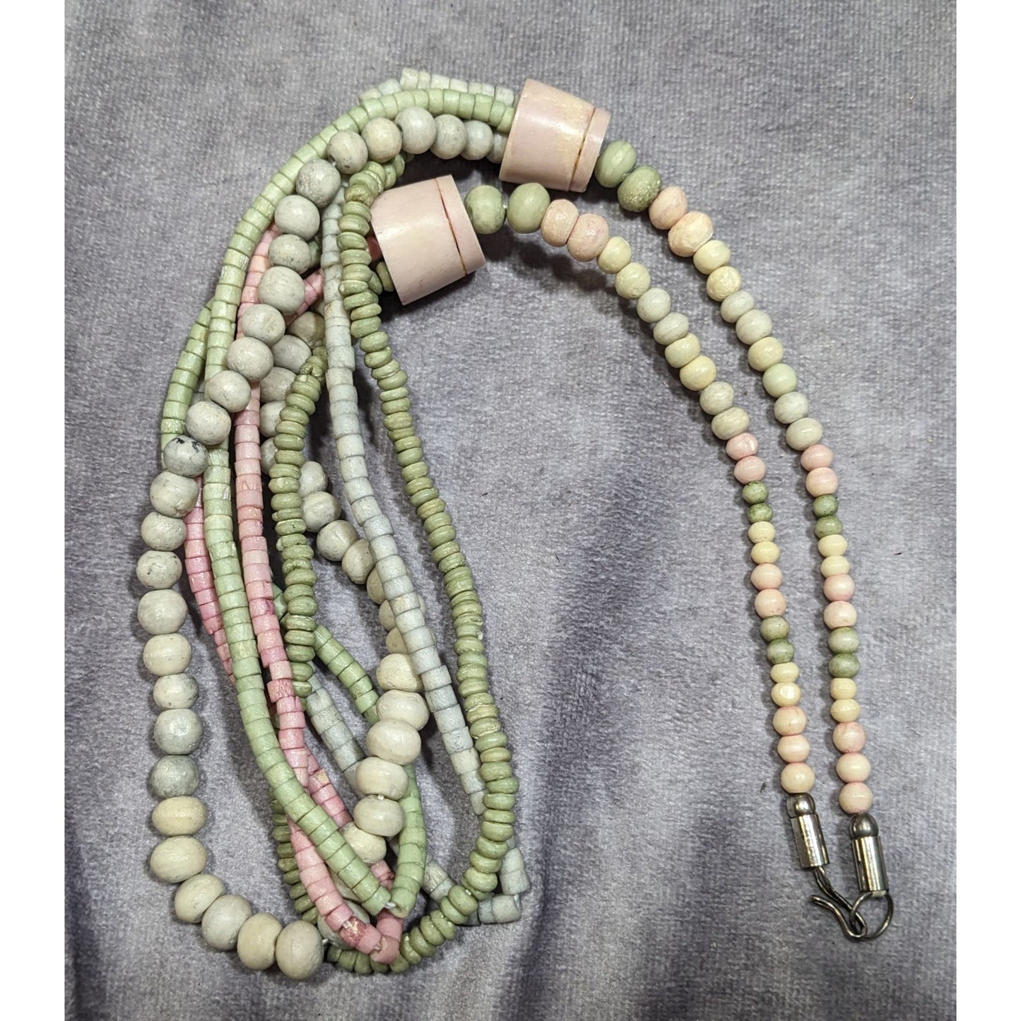 Vintage Pastel Pink And Green Beaded Layered Necklace
