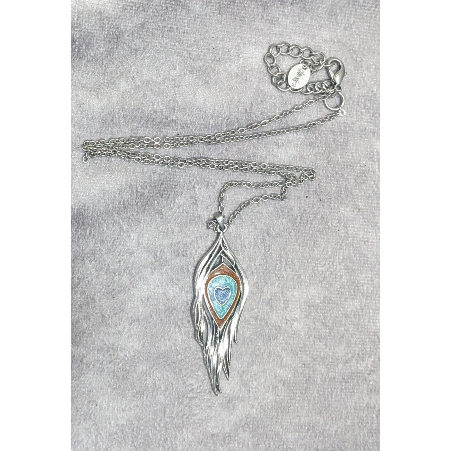Y2K Bohemian Feather Heart Necklace Metal With Shimmer Enamel