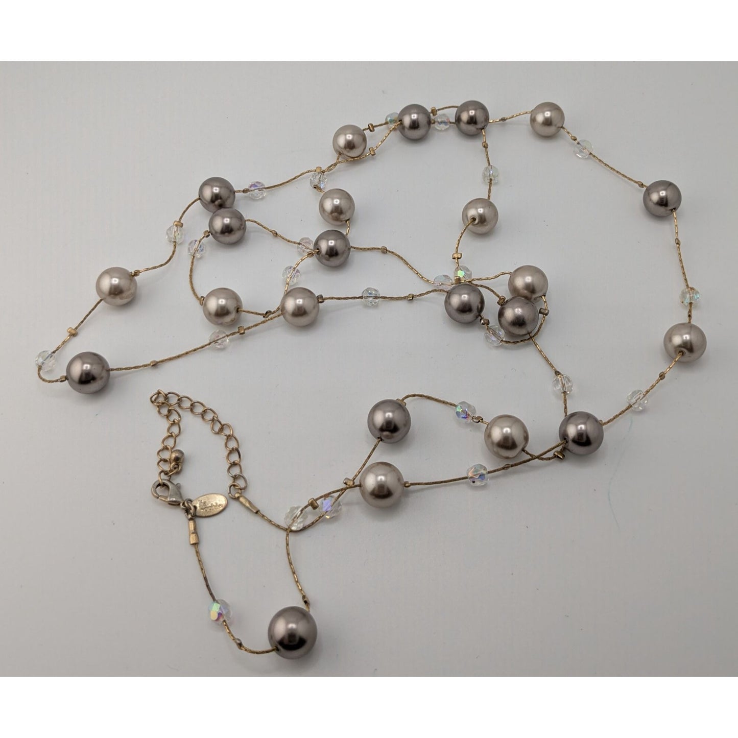 Lia Sophia Caramelo Long Necklace With Faux Pearls And Iridescent Glass