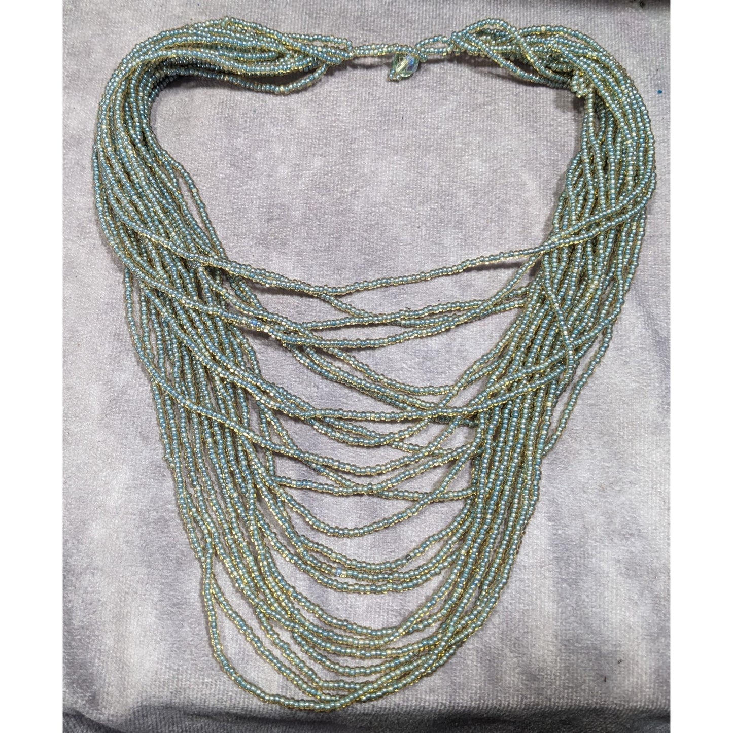 Whimsical Elegant Blue And Gold Tone Glass Beaded Layered Necklace