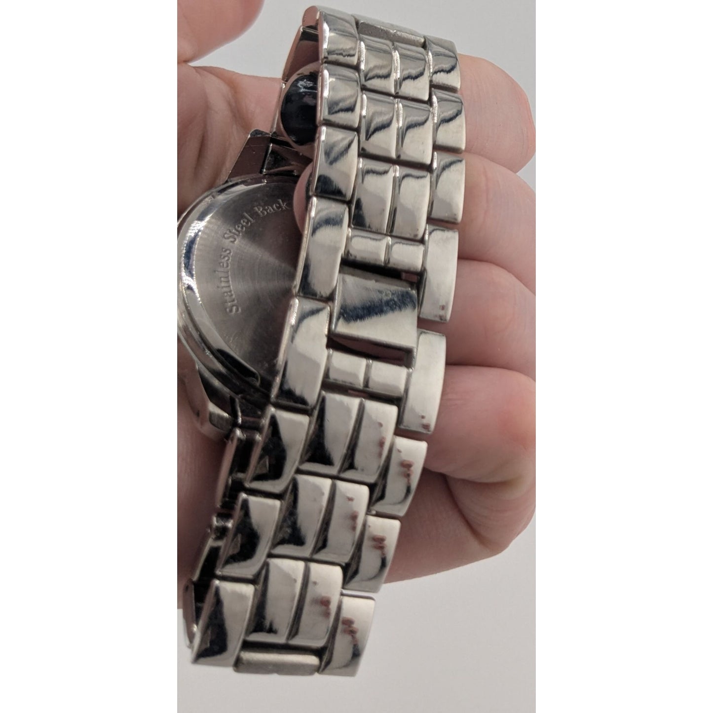 Silver-Tone Glam Mens Analog Watch With Crystal Accents Day & Date Subdials