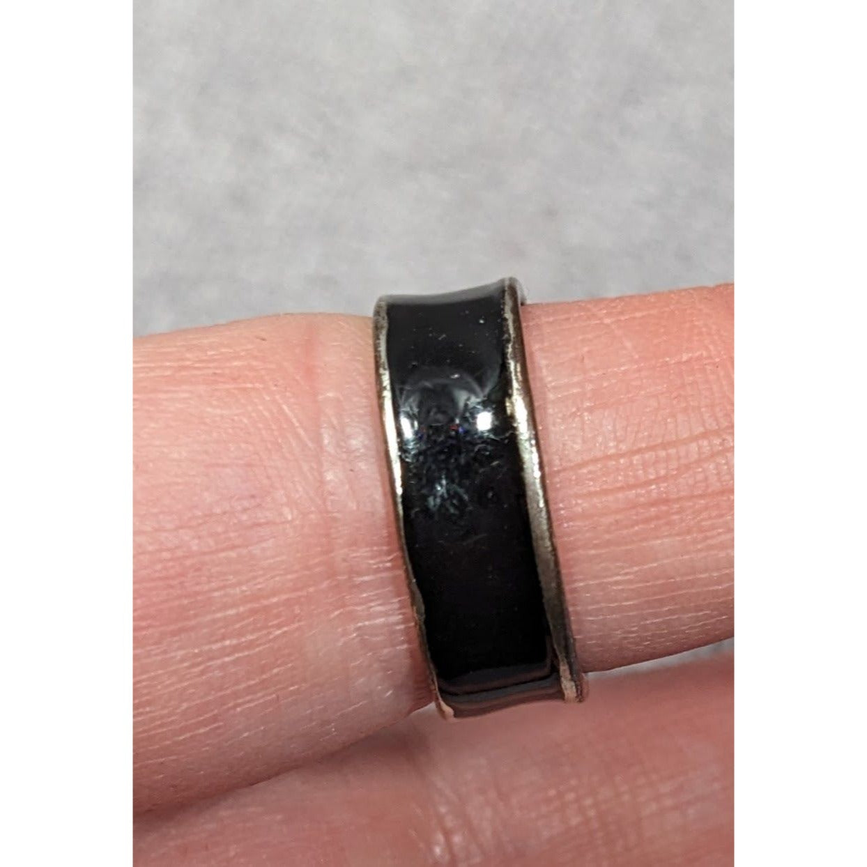 Gothic Buckle Ring Silver Tone With Black Enamel And Rhinestones Size 8