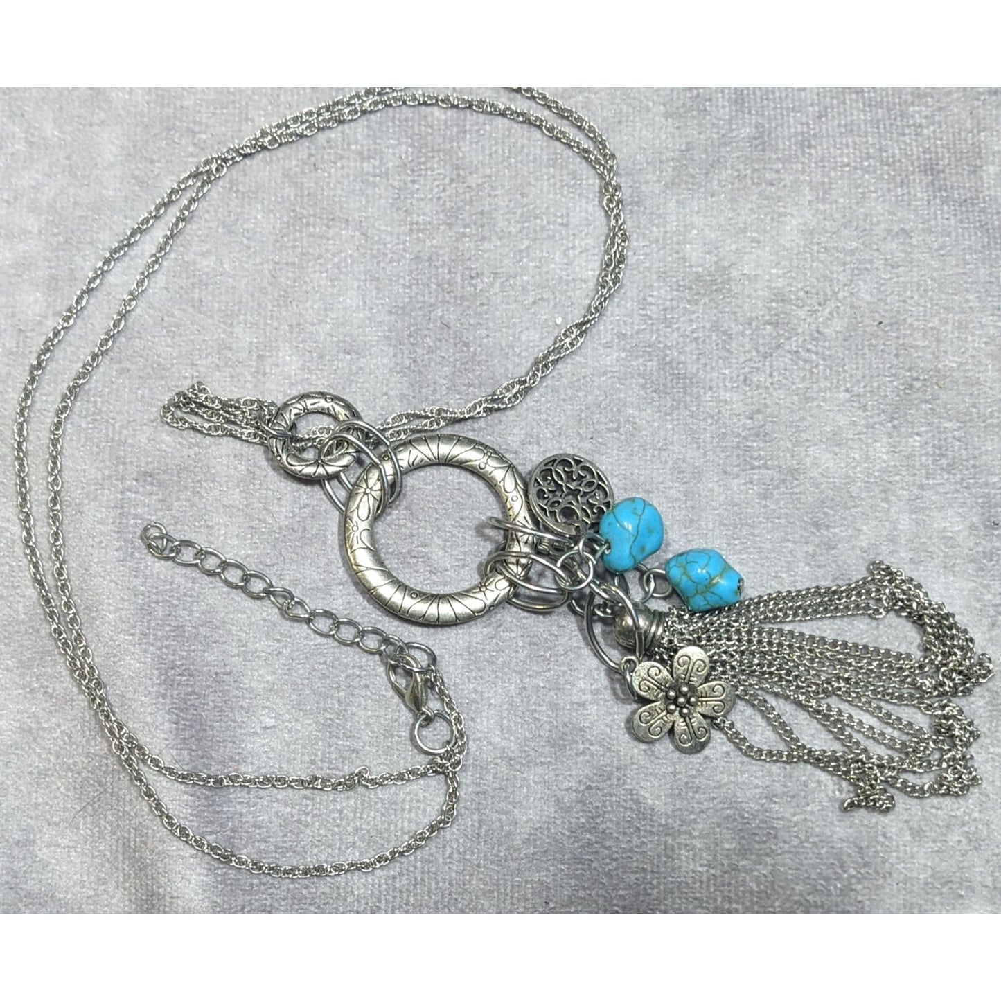 Bohemian Floral Tassel Cluster Charm Pendant Necklace