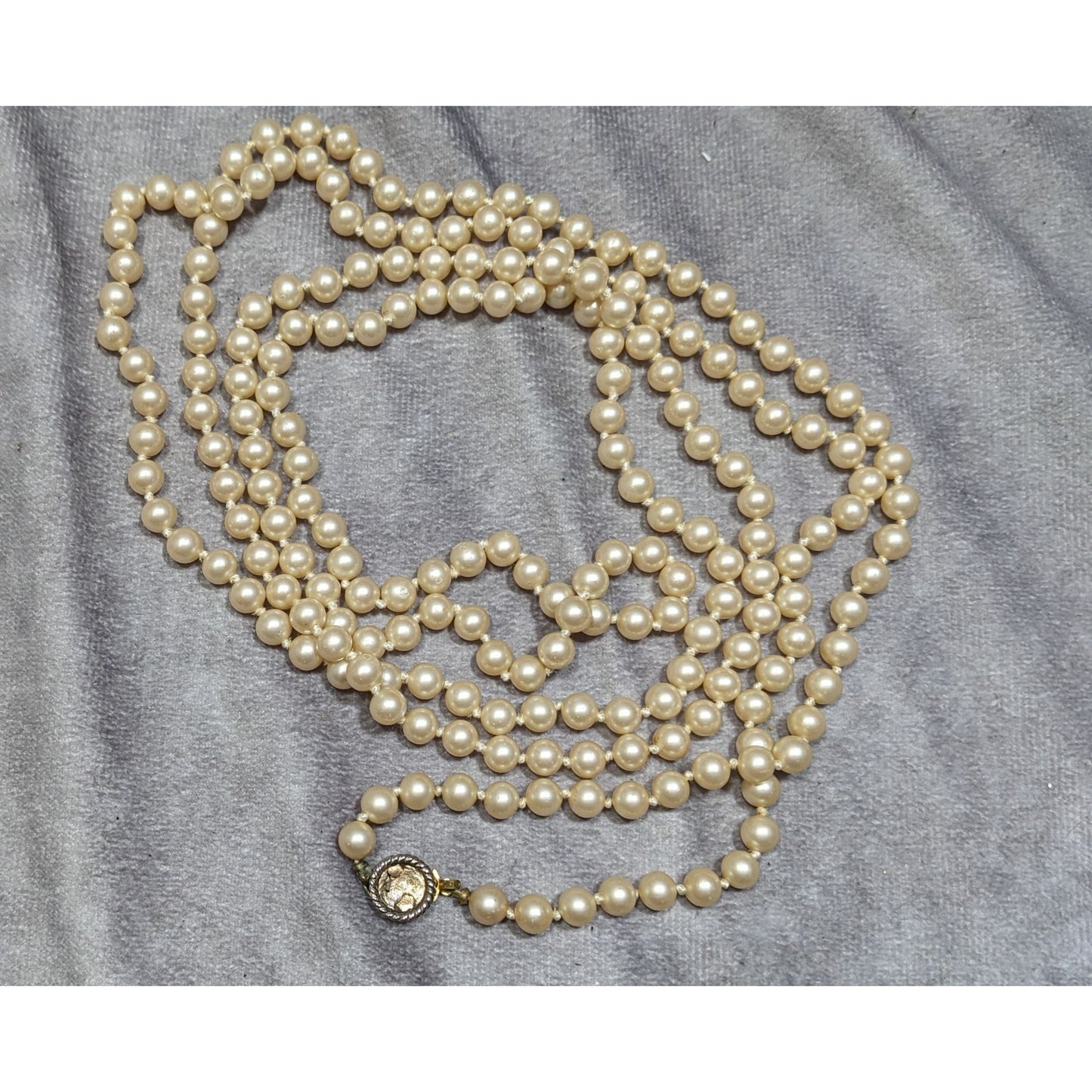 Vintage Japanese Cream Faux Pearl Extra Long Beaded Necklace