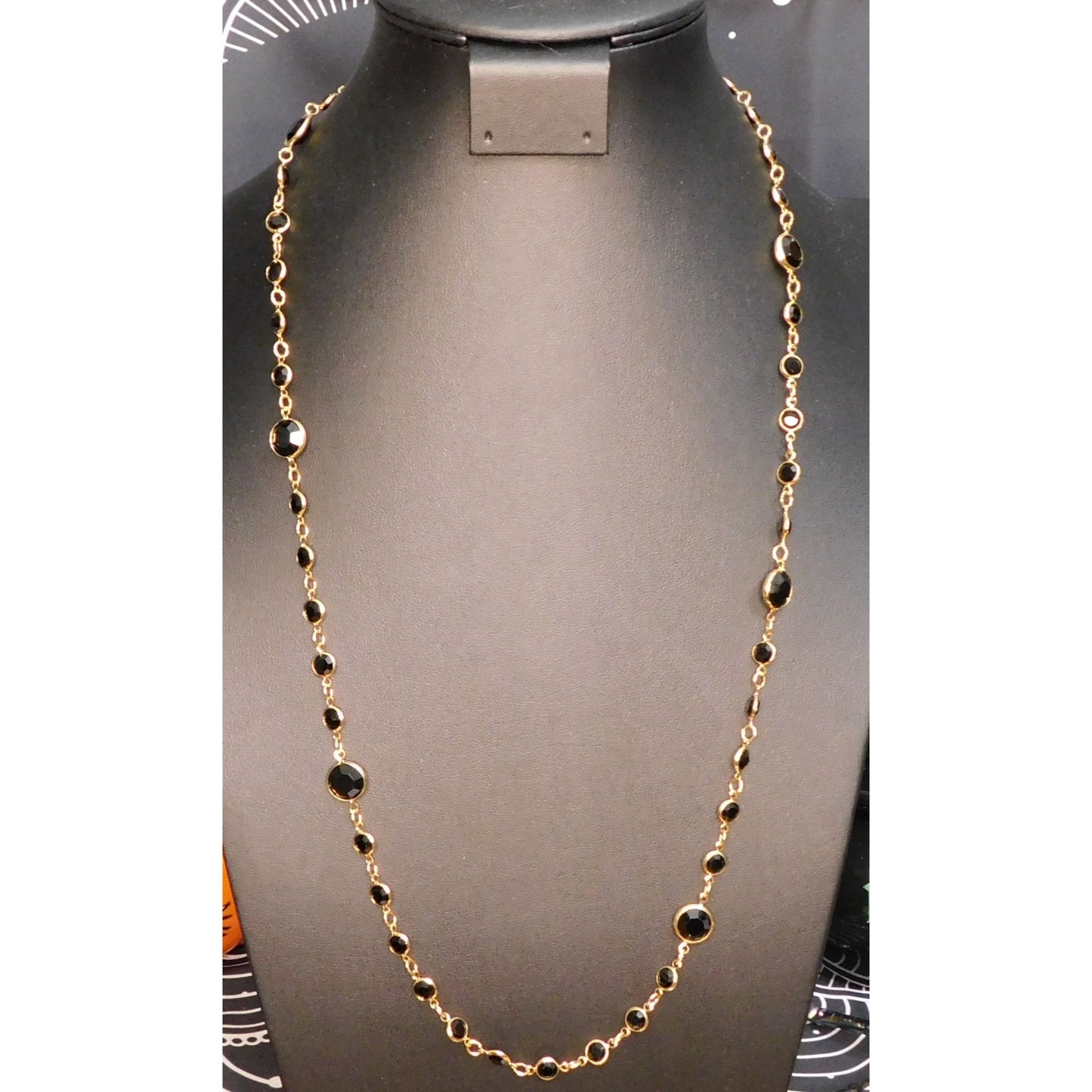 Glam Goth Black And Gold Tone Gemmed Chain Necklace