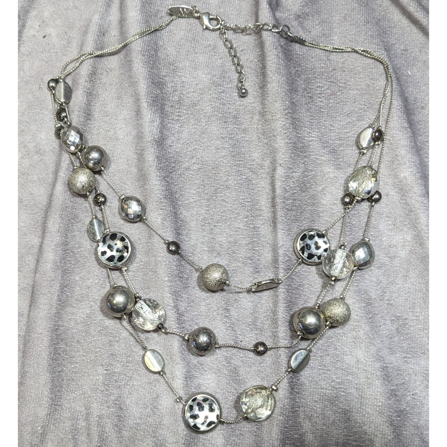 NY Collection Y2K Animal Print Layered Silver-Tone Necklace