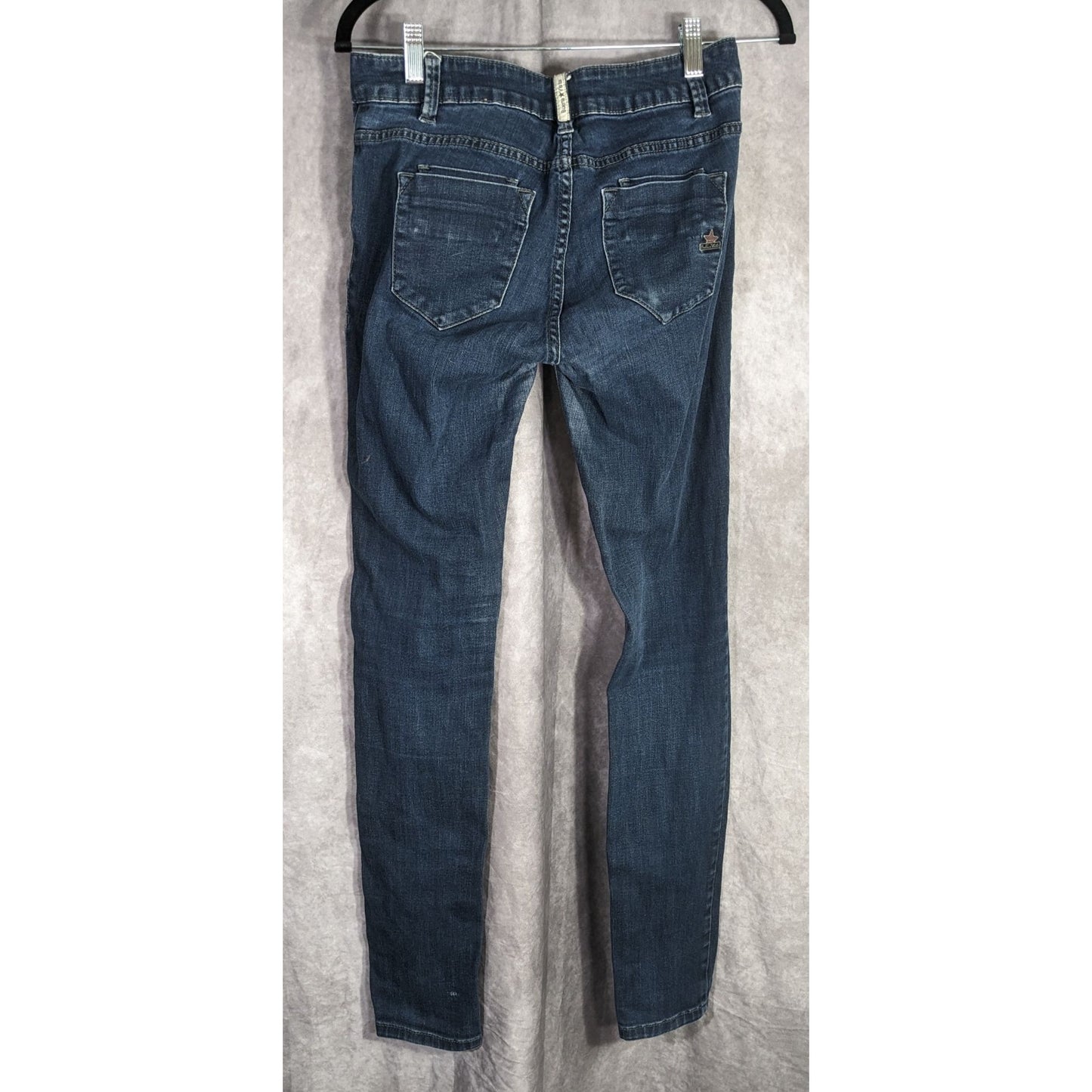 Buena Vista Womens Skinny Jeans Dark Wash Distressed Button Fly Stretch Denim