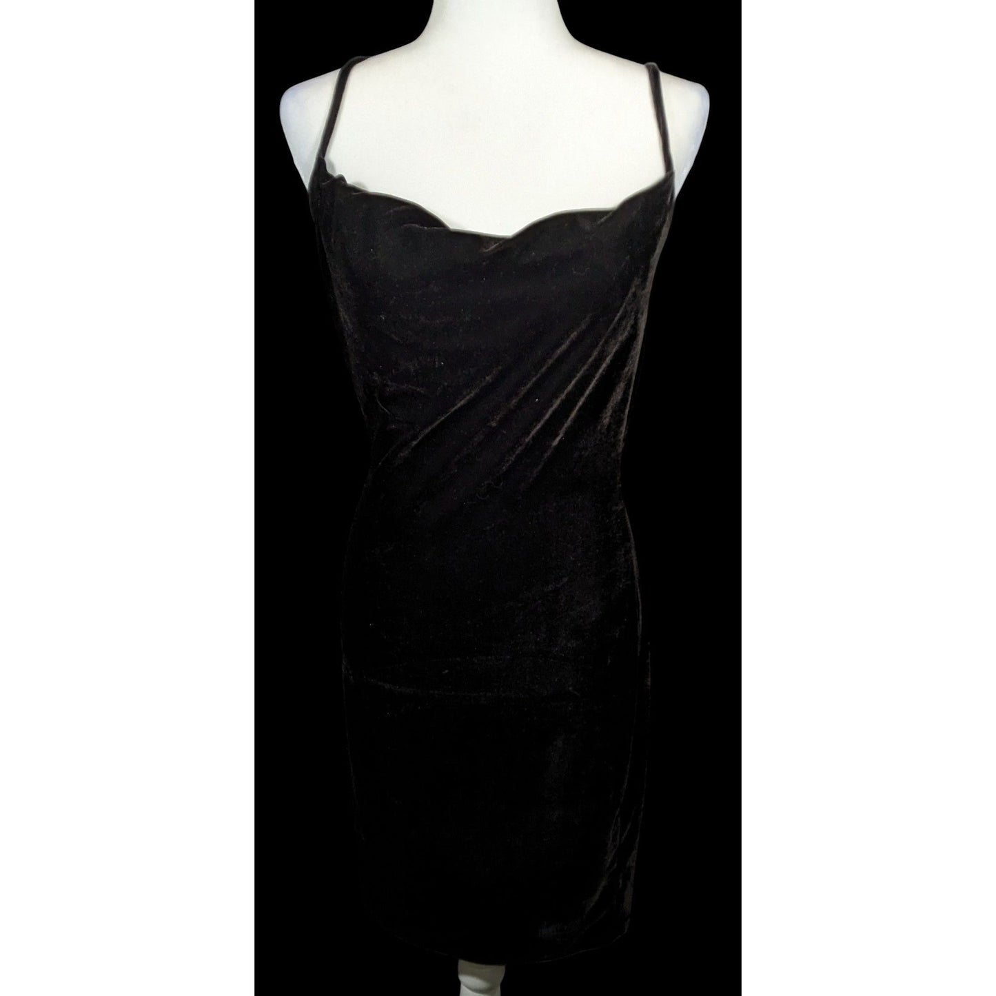 Iris Gothic Black Stretch Velvet Cross Back Mini Dress Size Medium