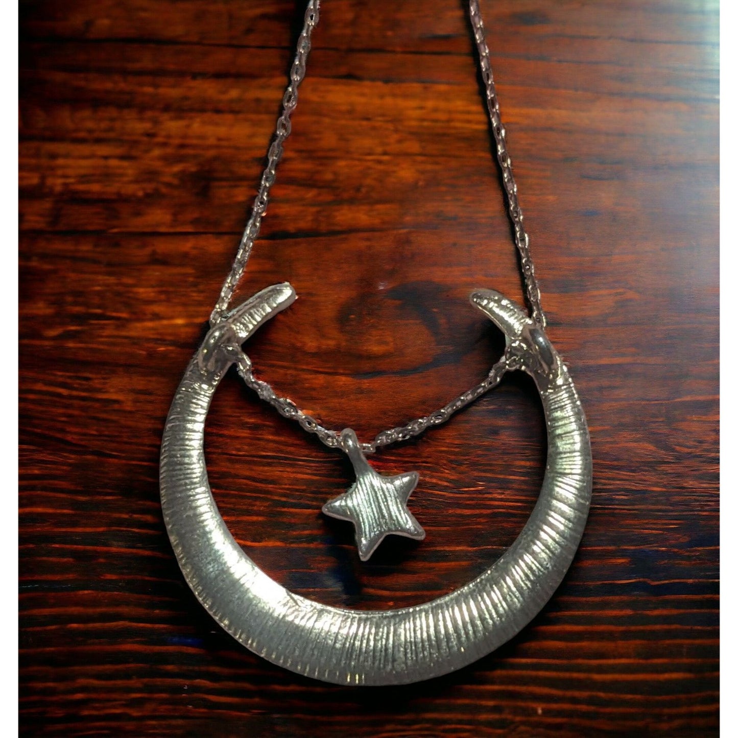 Moon And Suspended Star Gold Rhinestone Neckalce