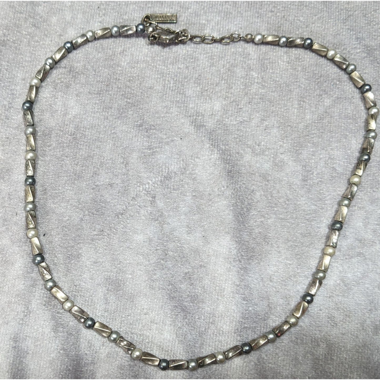 Napier Silver Tone Pearl And Metal Beaded Necklace