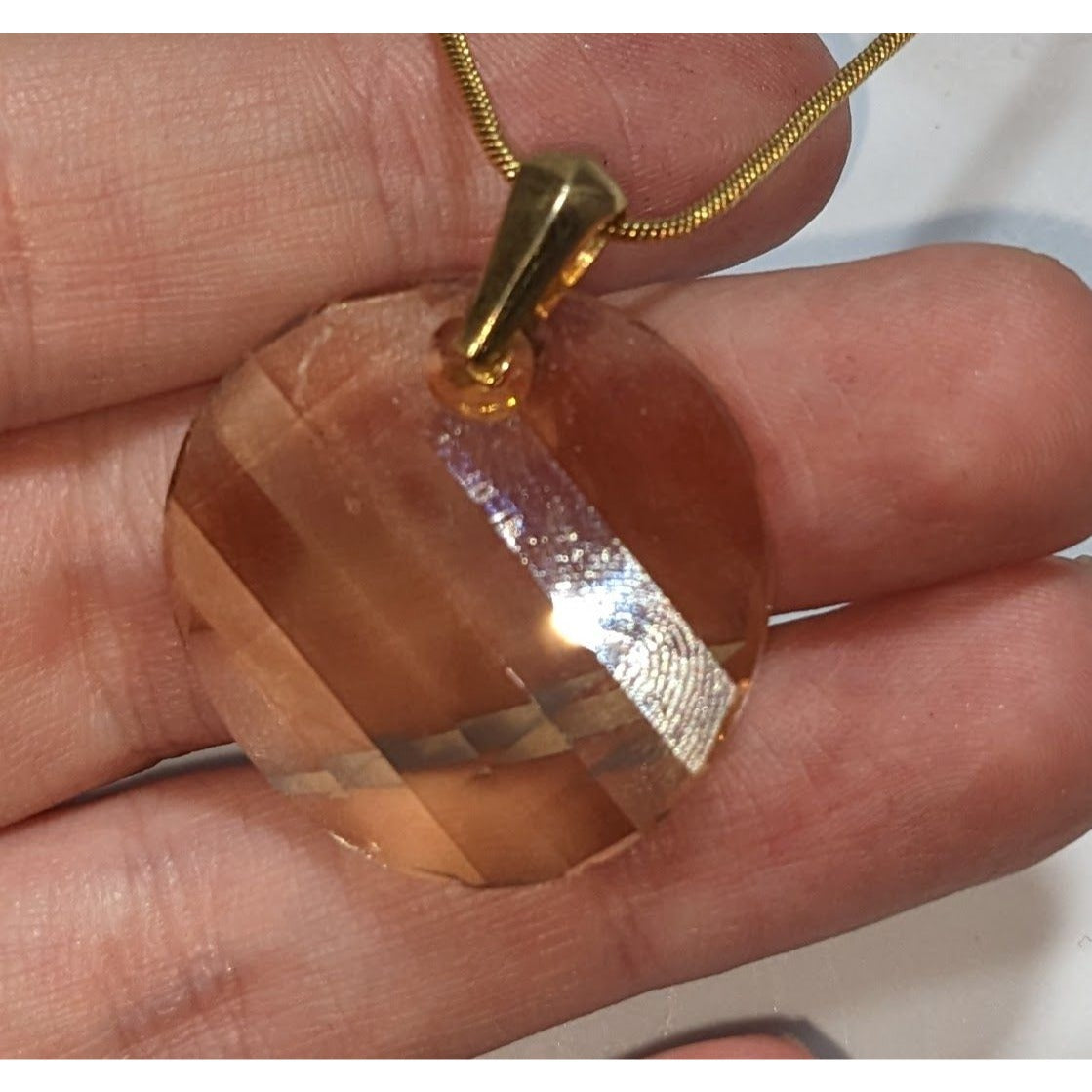 Annaleese by DeVries Gold Tone Champagne Faceted Glass Pendant Necklace