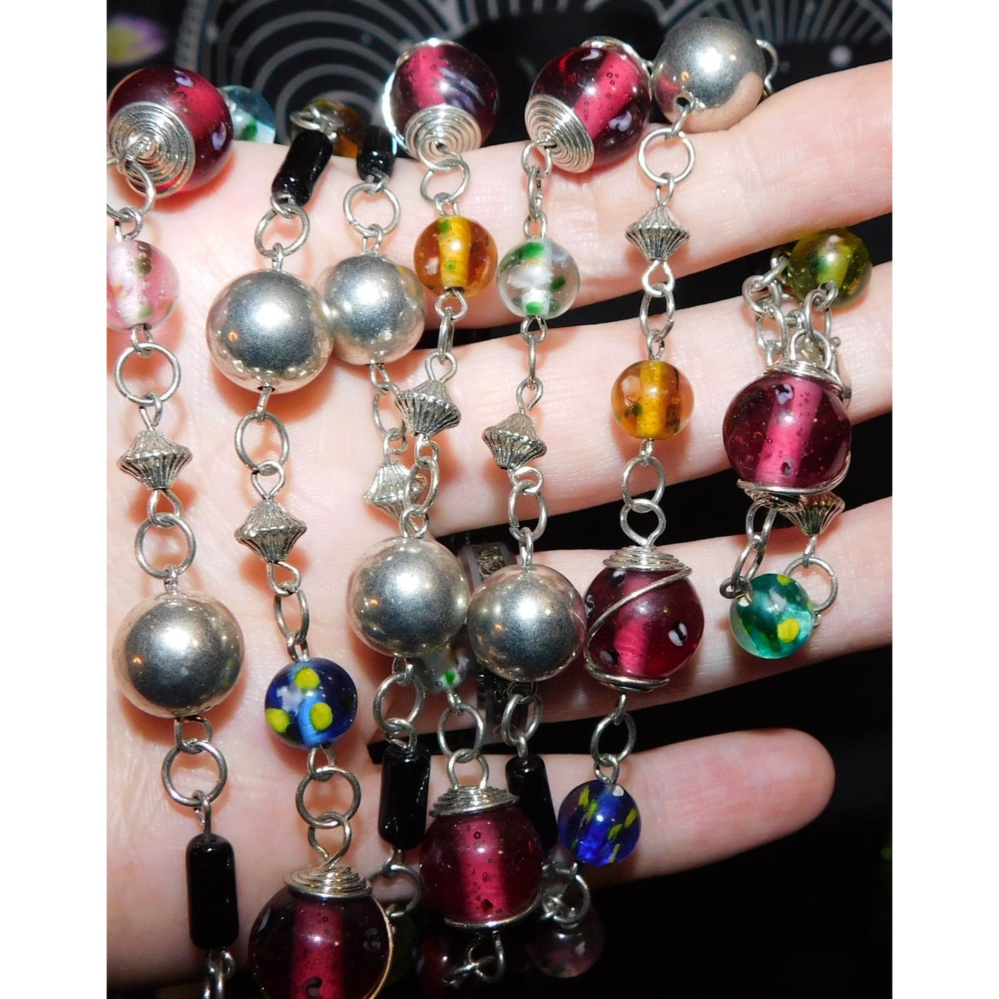 Rainbow Glass Beaded Extra Long Necklace