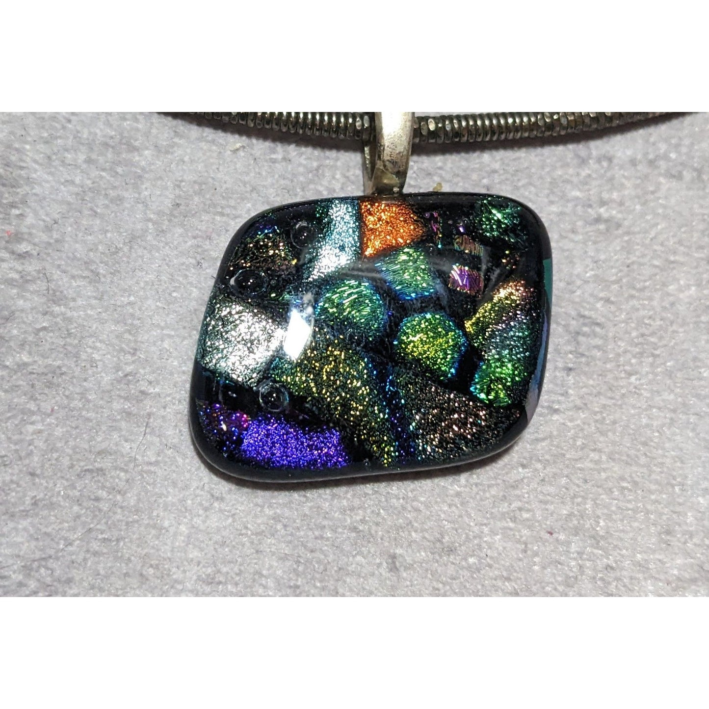 Rainbow Dichroic Glass Pendant Necklace