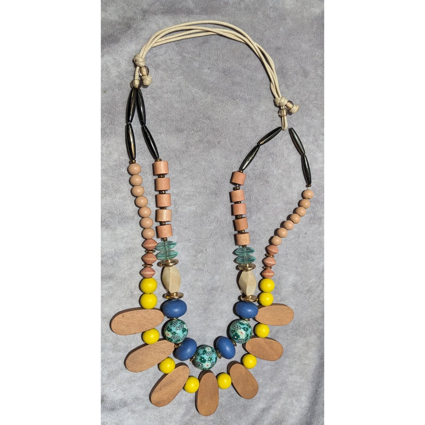 Vintage Multilayer Chunky Wooden Floral Necklace