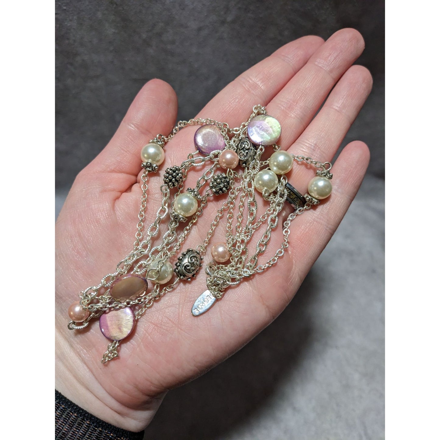 George Silver Necklace With Pink & White Beads