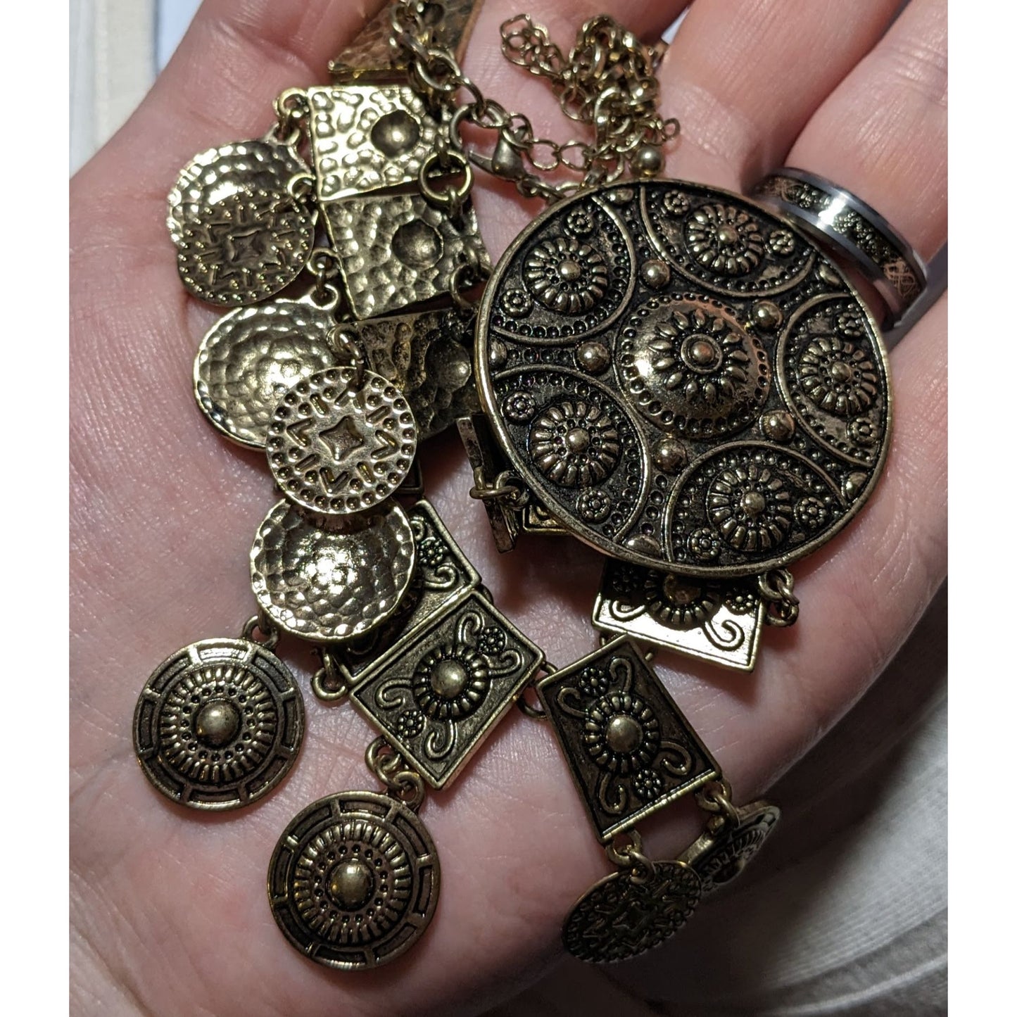 Gold Bohemian Medallion Bib Necklace