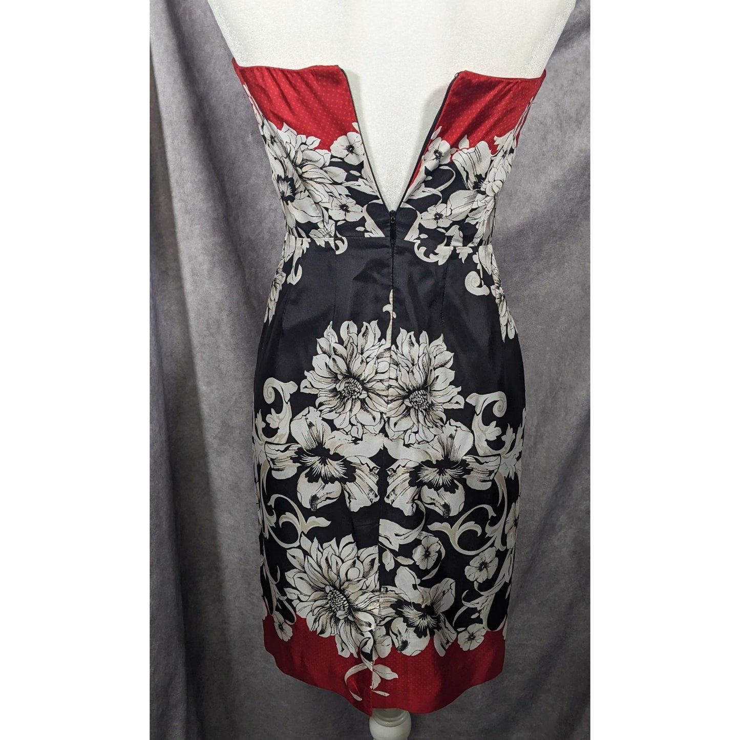 White House Black Marked Floral Strapless Silk Mini Dress Size 2