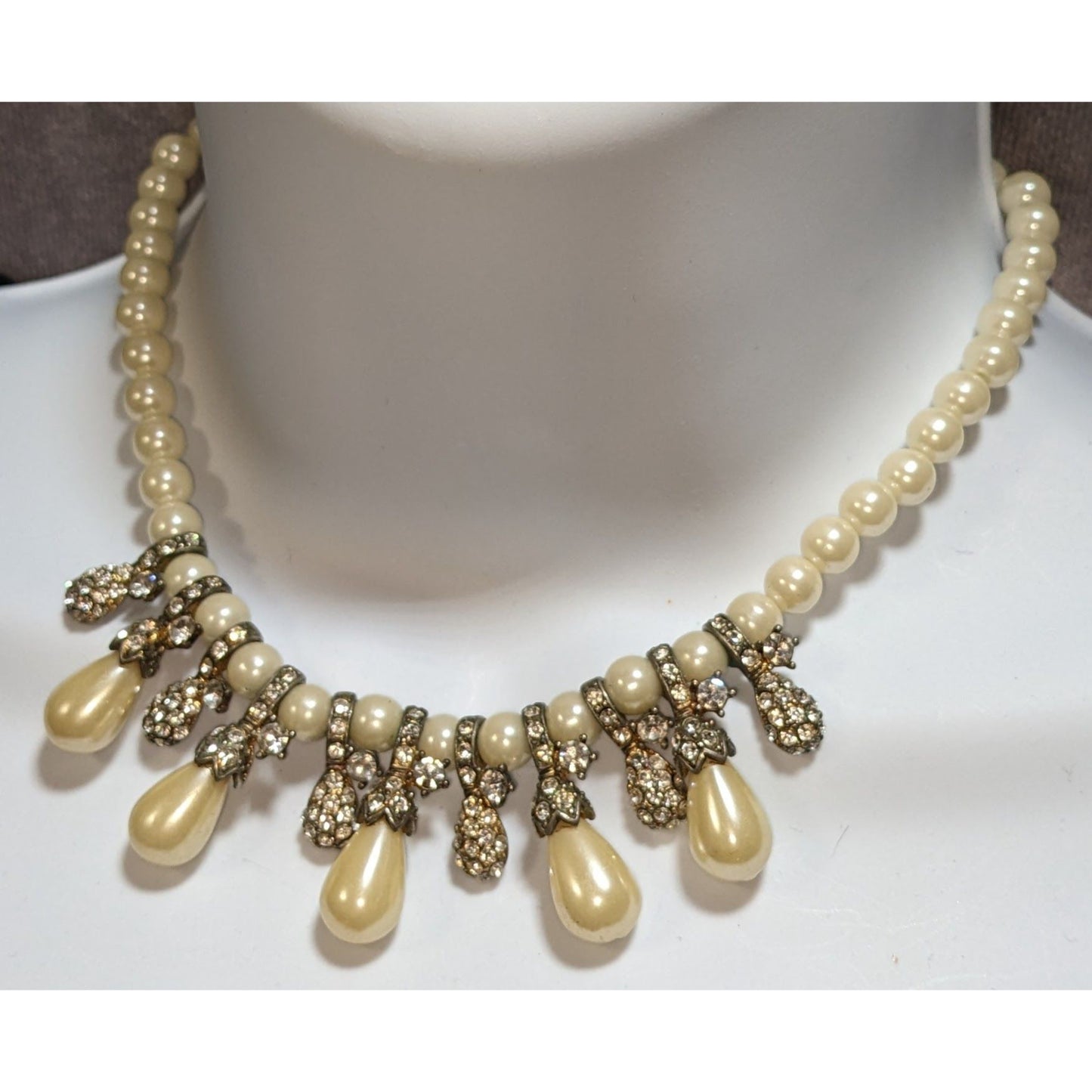 Faux Pearl Rhinestone Statement Necklace Bridal Wedding Vintage Glam Jewelry