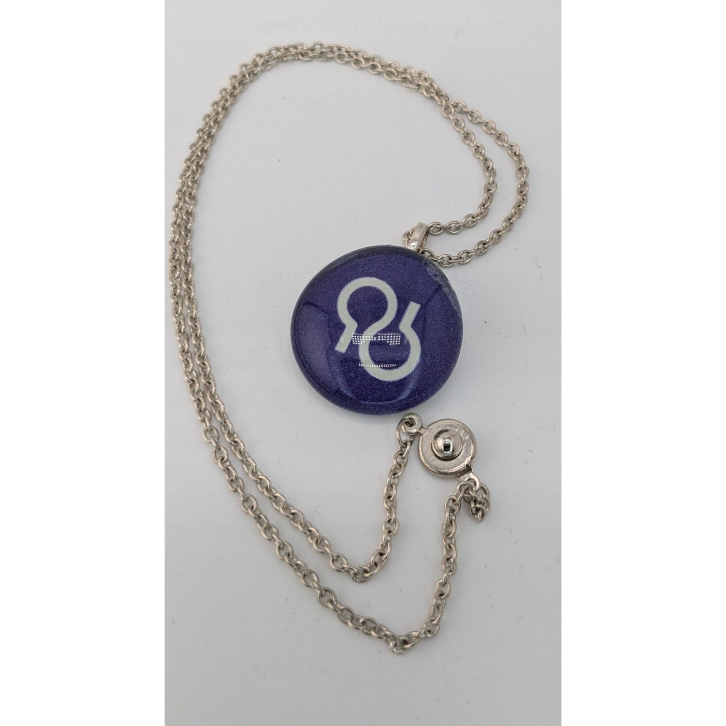 Handmade Glass Cabochon Pendant Necklace With Purple Design
