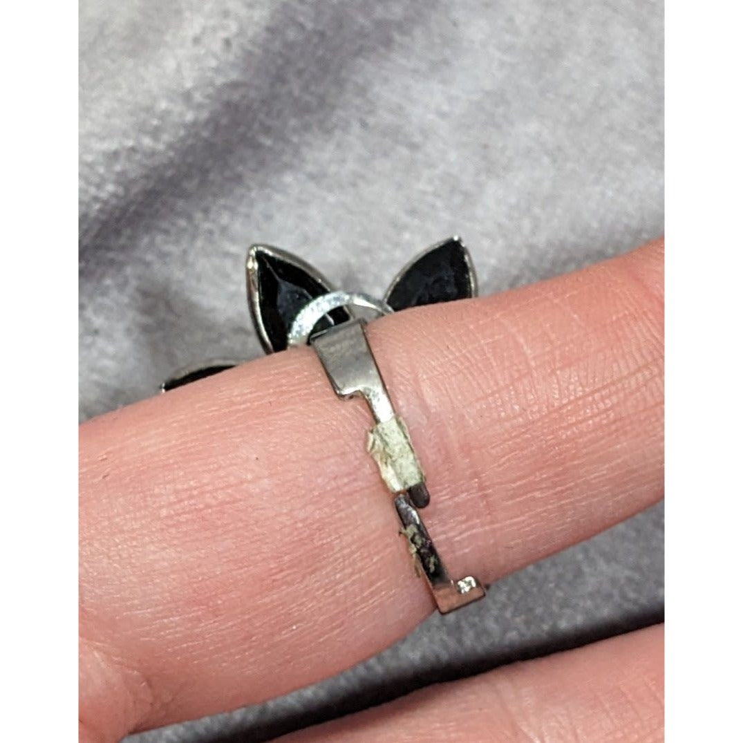 Gothic Floral Black And Silver Tone Adjustable Ring Size 7 1/2