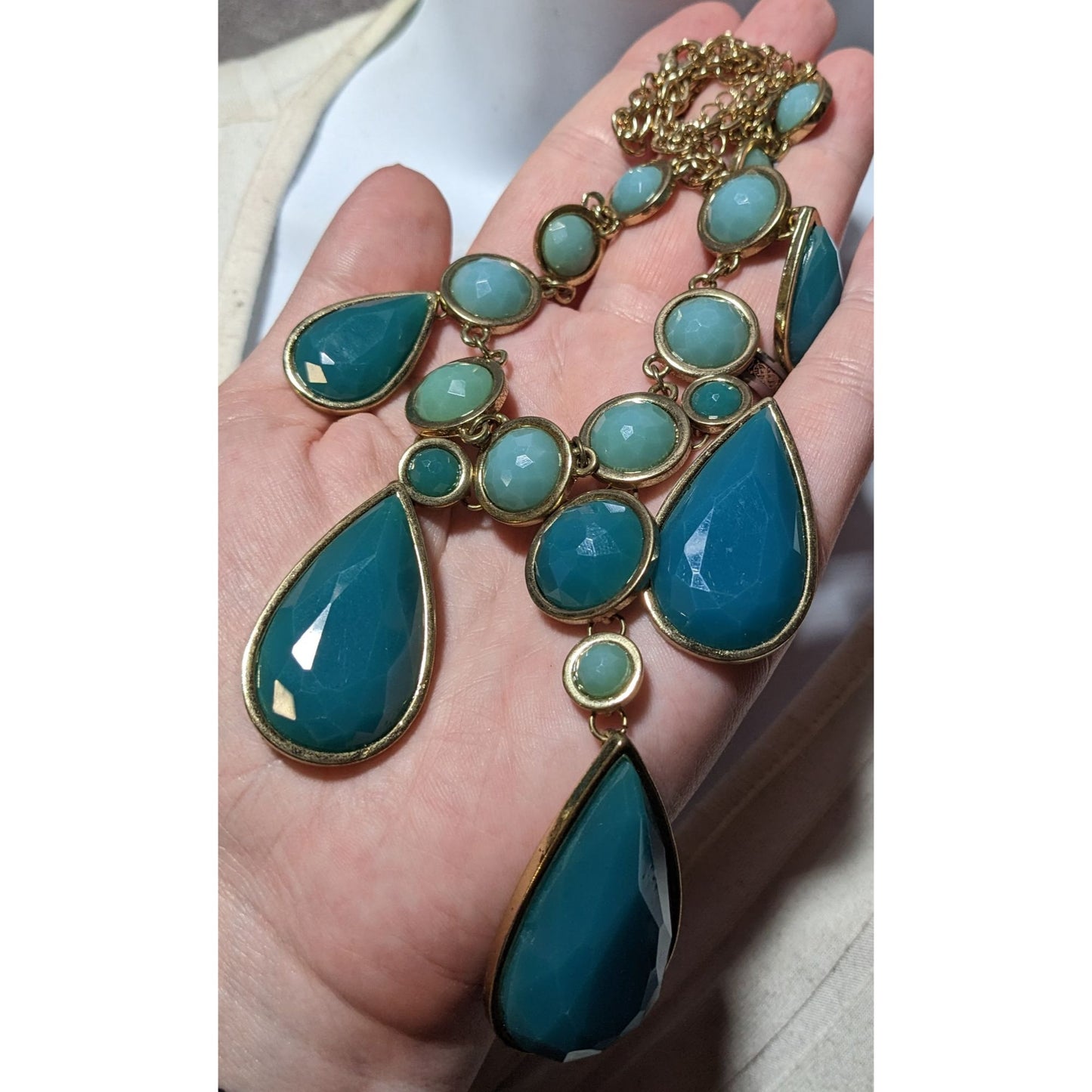 Teal Glam Faceted Teardrop Statement Necklace