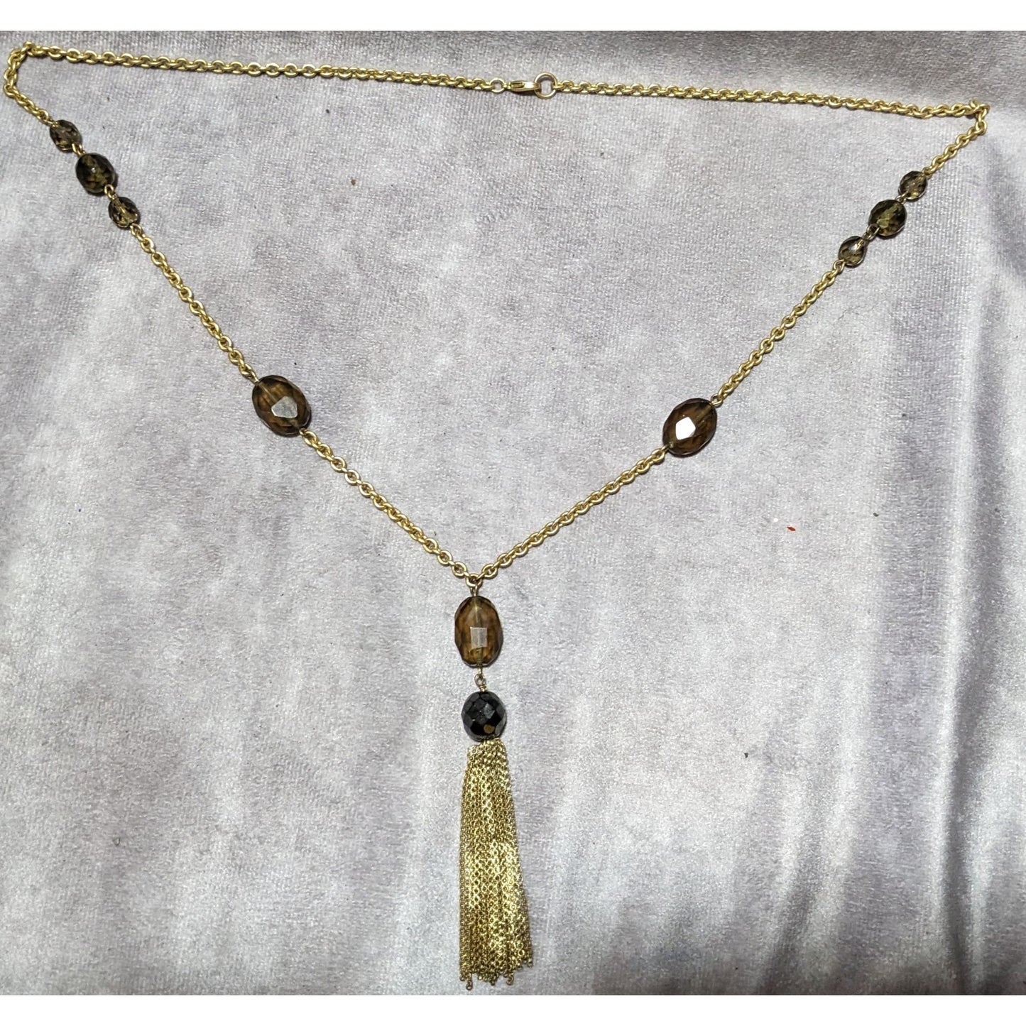 Glass Beaded Gold Chain Tassel Necklace