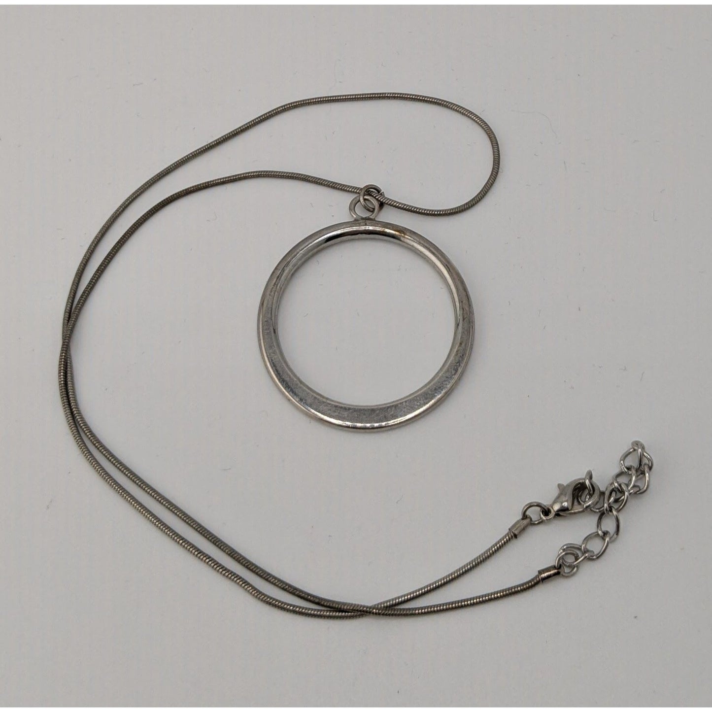 Minimalist Silver Open Circle Pendant Necklace Snake Chain Modern Geometric