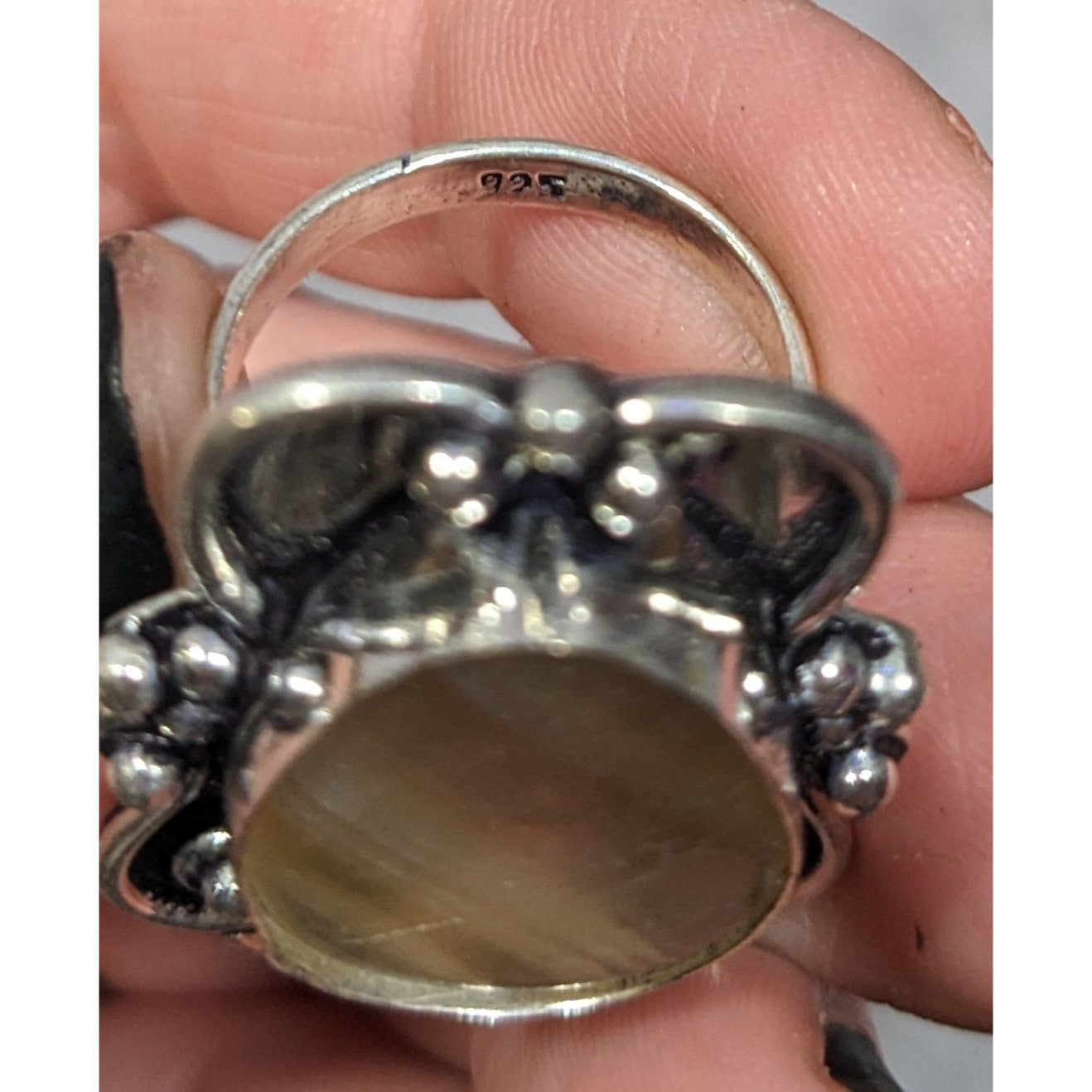 Victorian Style Rutilated Quartz Sterling Silver Statement Ring Size 7