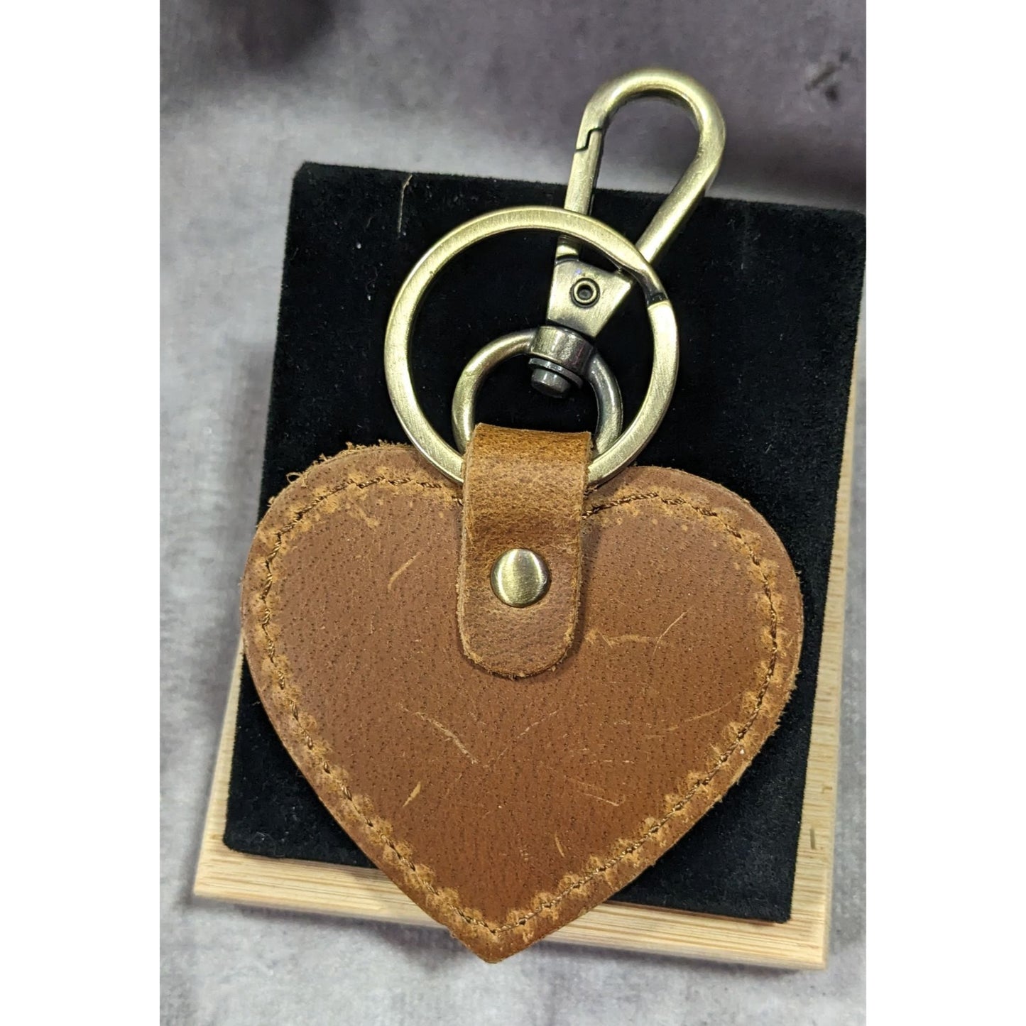 S-Zone Brown Leather Heart Shaped Keychain