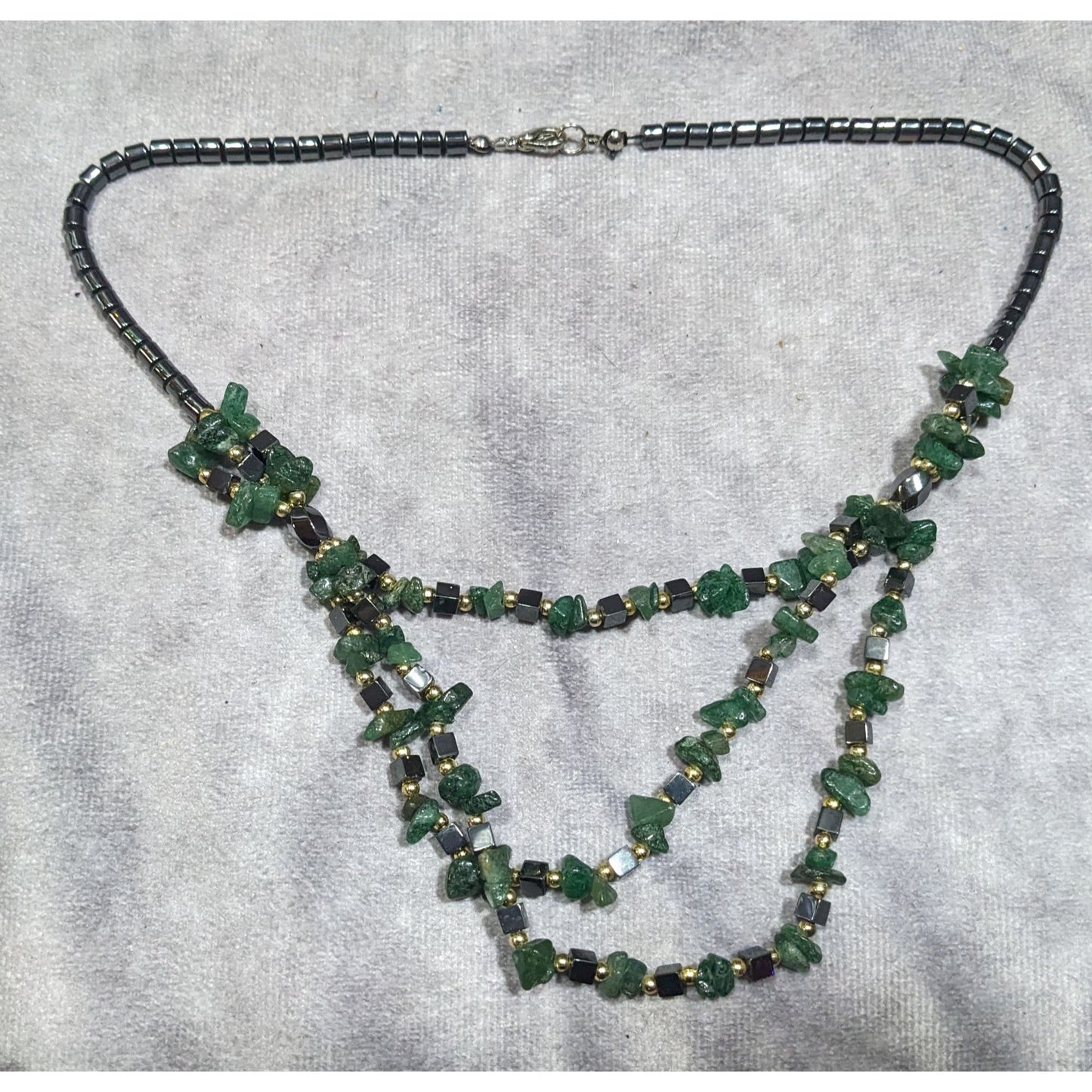 Hematite Green Agate Layered Beaded Stone Necklace