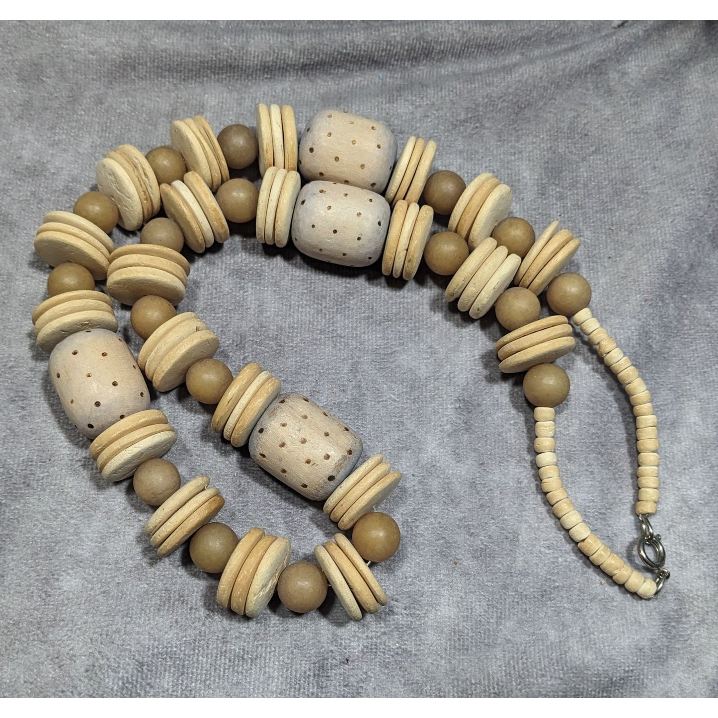 Vintage Hand Carved Wooden Beaded Necklace