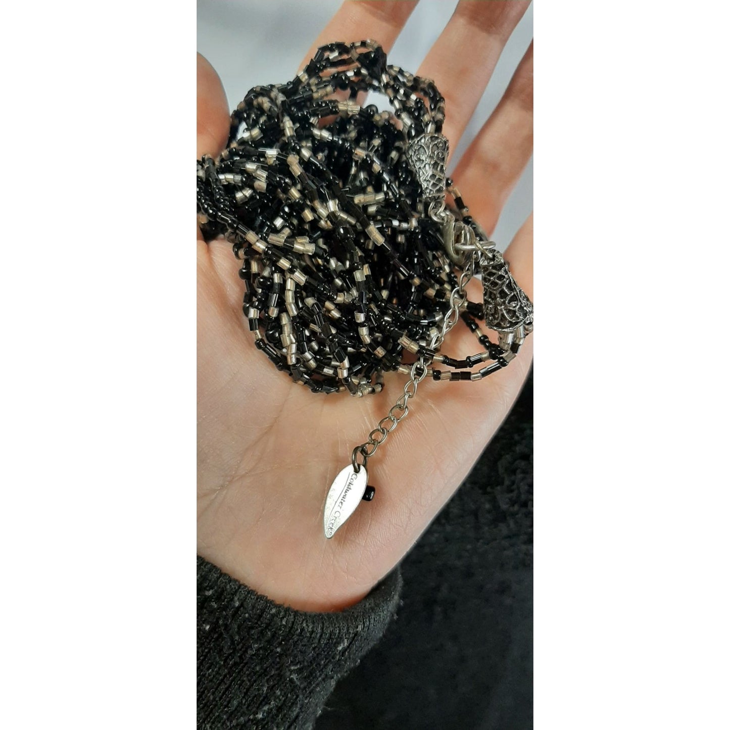Vintage 90s Coldwater Creek Black And Silver Tone Beaded Necklace