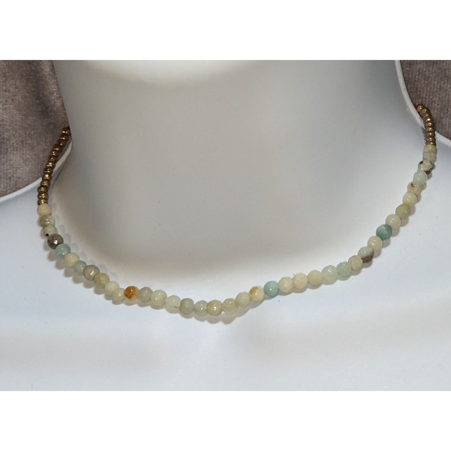 Natural Amazonite Minimalist Necklace With Brass Beads & Extender – Adjustable 13-16 Inches