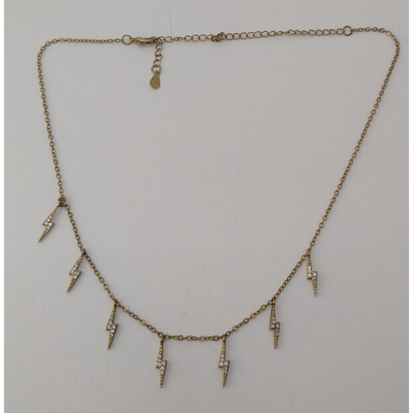 Glam Gold Tone Rhinestone Lightning Bolt Charm Necklace Y2K Rocker Celestial Jewelry