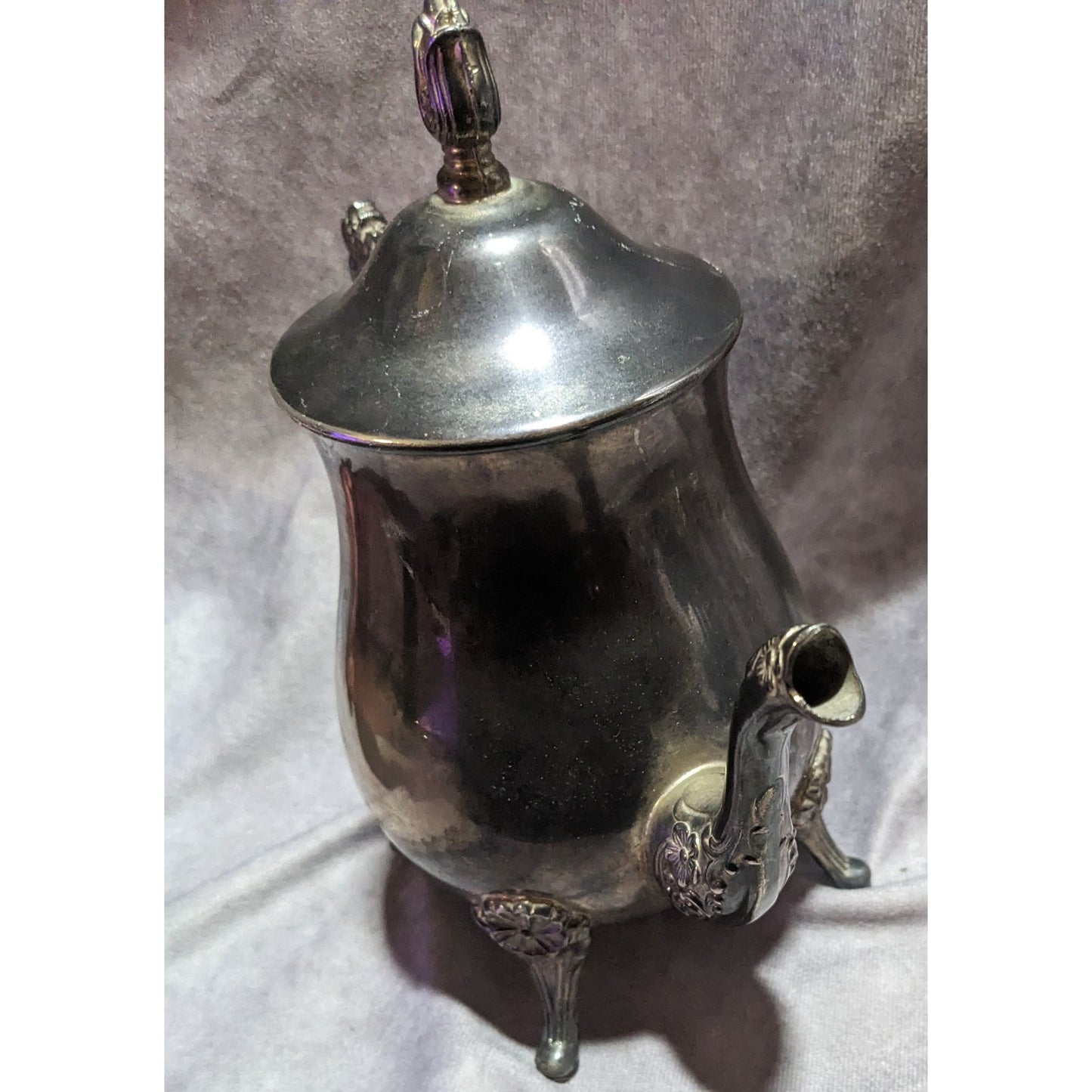 Maxben Vintage Silver Plated Floral Footed Brass Teapot