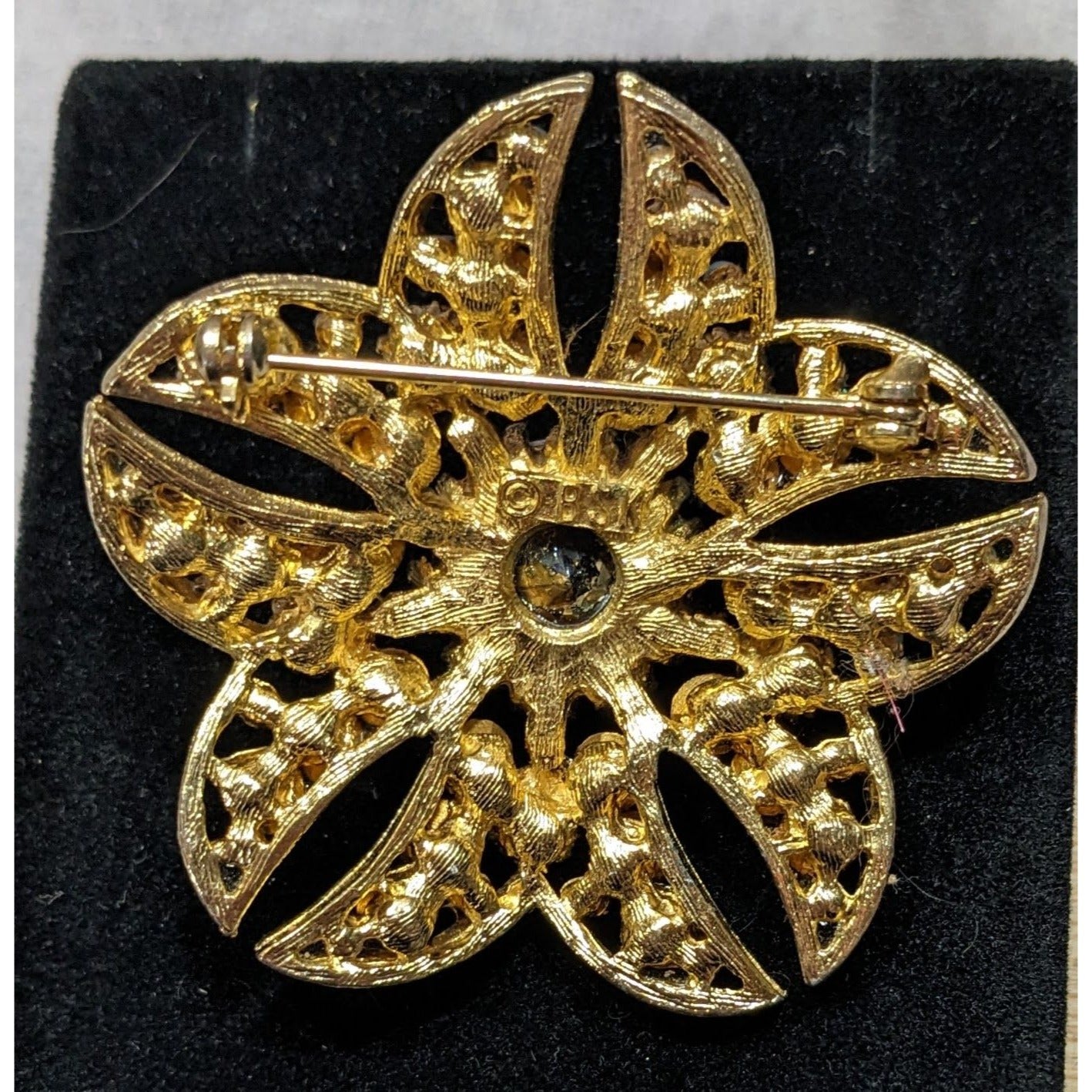 Vintage BSK Blue And Pink Floral Rhinestone Brooch