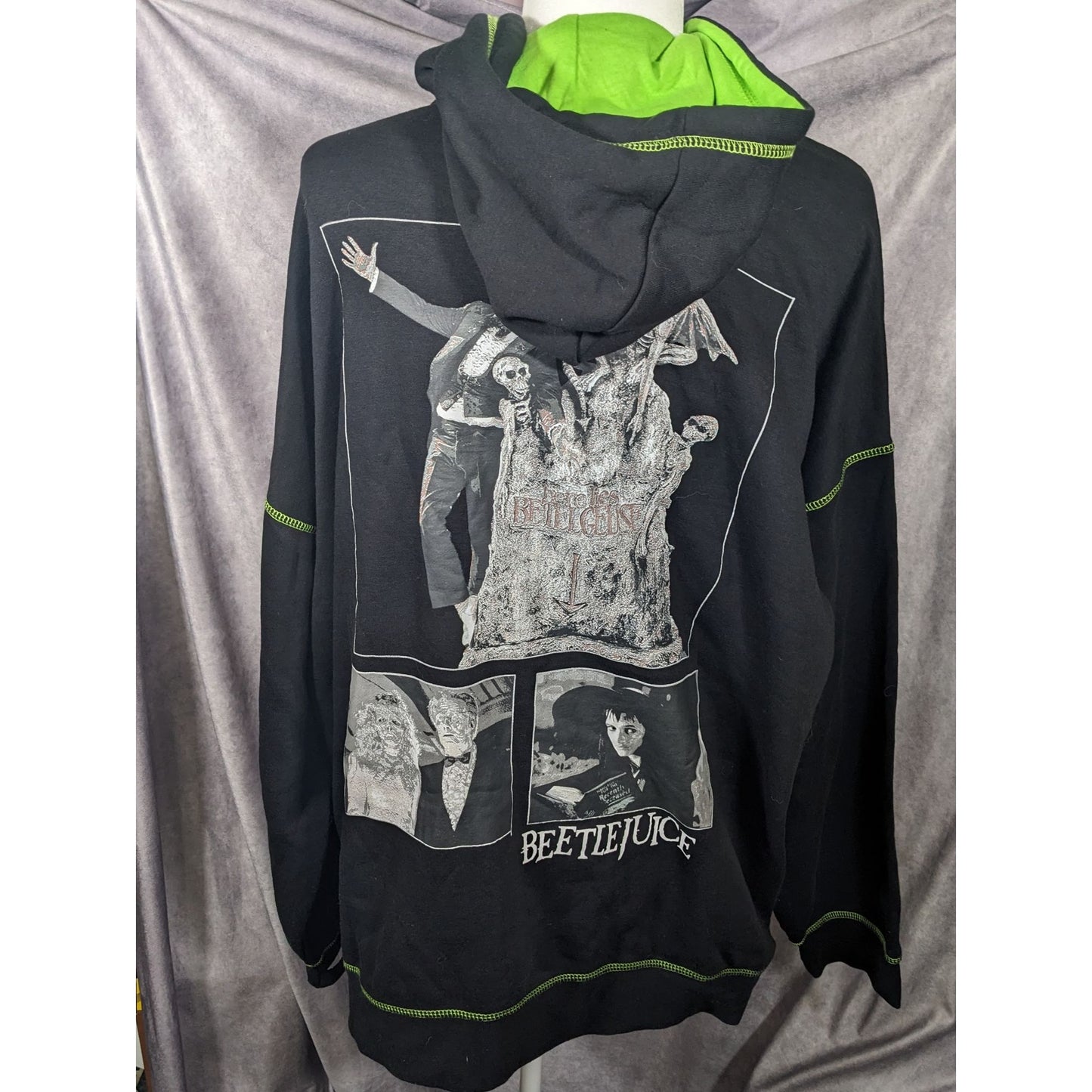 Beetlejuice Gothic Punk Safety Pins And Patches Full Zip Hoodie Size XL