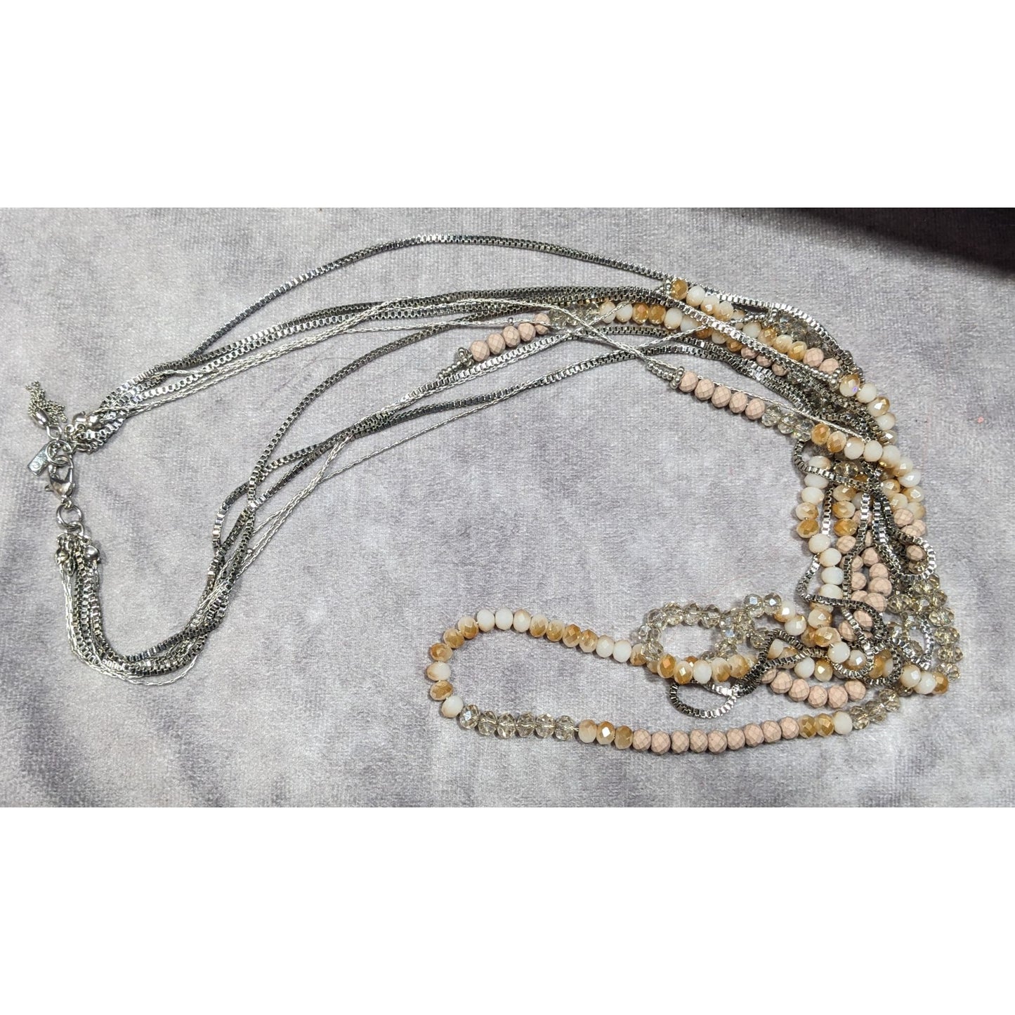 Vera Wang Multilayer Glass Beaded Silver Tone Chain Necklace