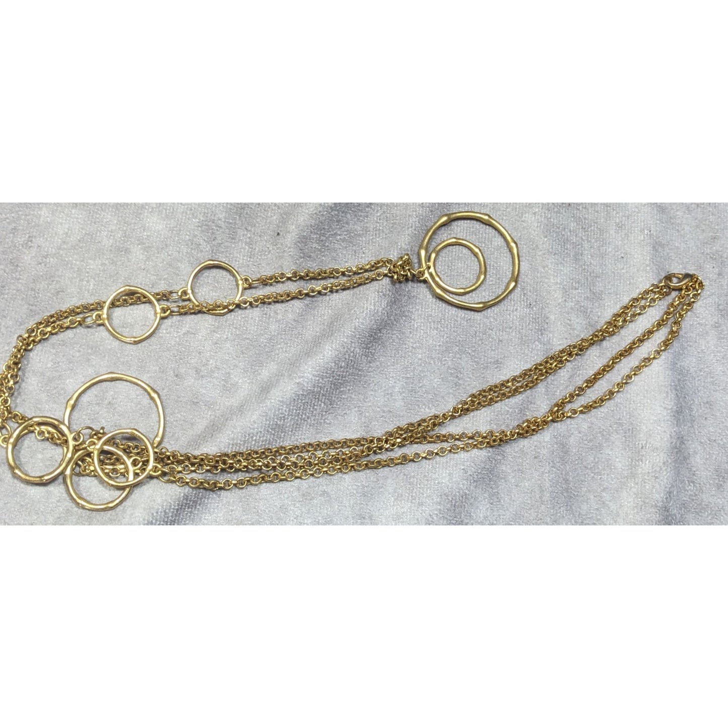 Layered Geometric Ring And Chain Gold Tone Necklace
