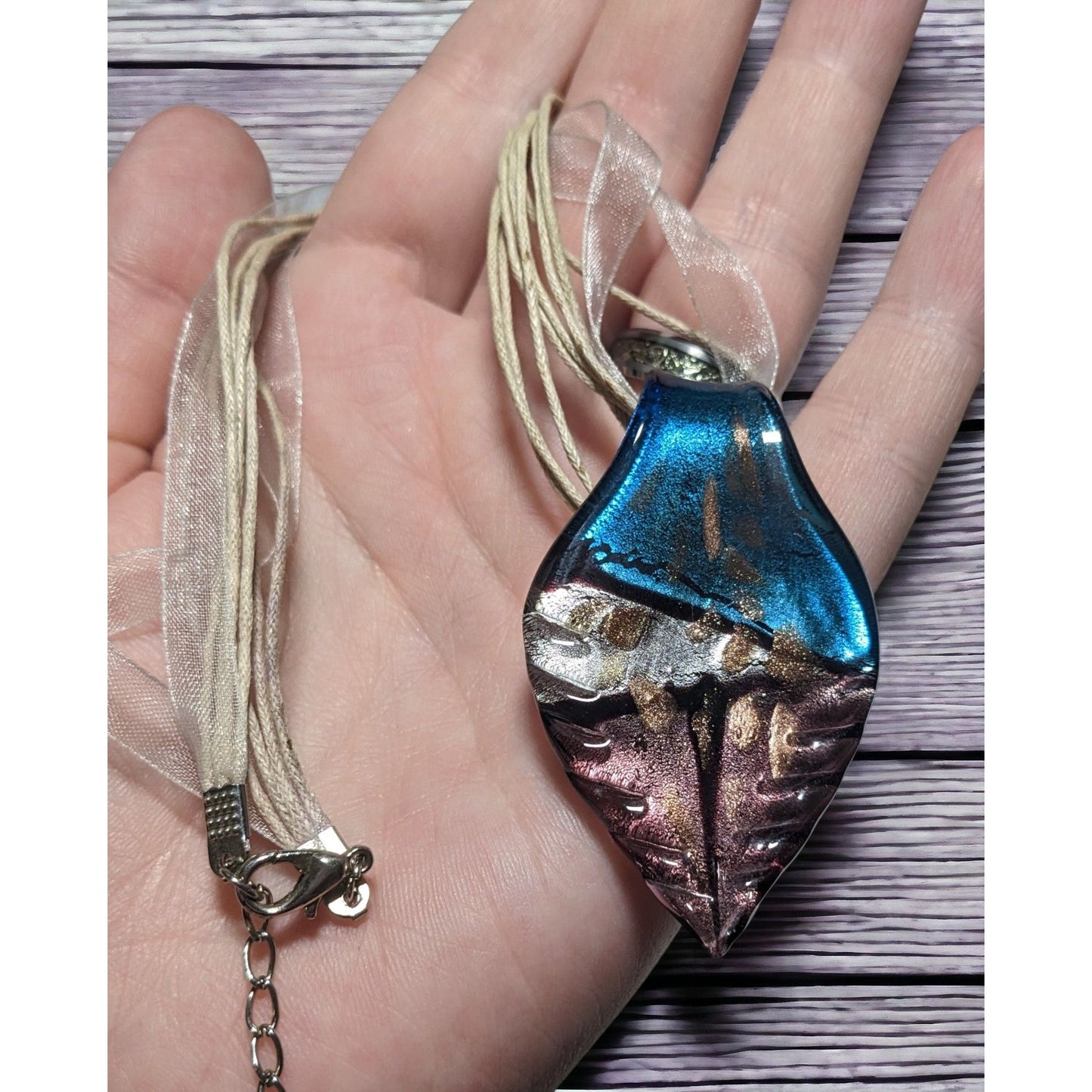 Dichroic Glass Leaf Pendant Necklae