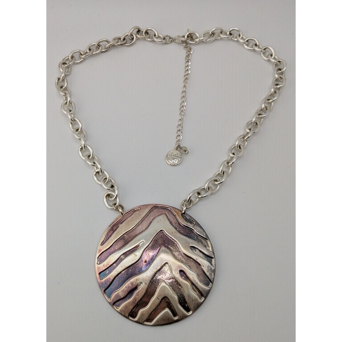 Dana Buchman Zebra Pendant Necklace Chunky Chain Silver Safari Statement