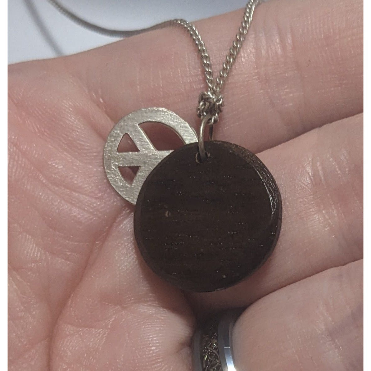 Wood Peace Charm Necklace