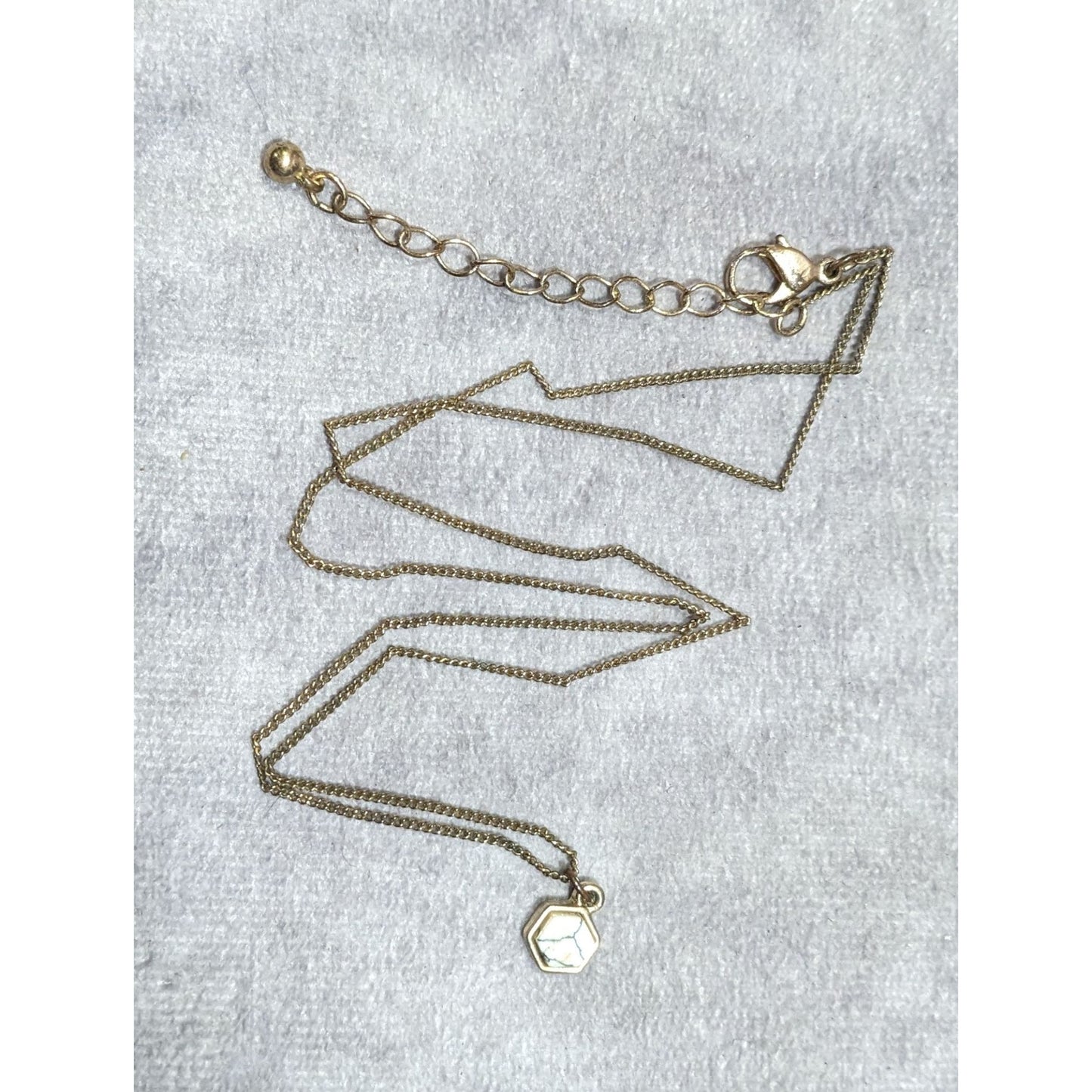 Dainty Minimalist Hexagonal White Crackle Stone Pendant Necklace