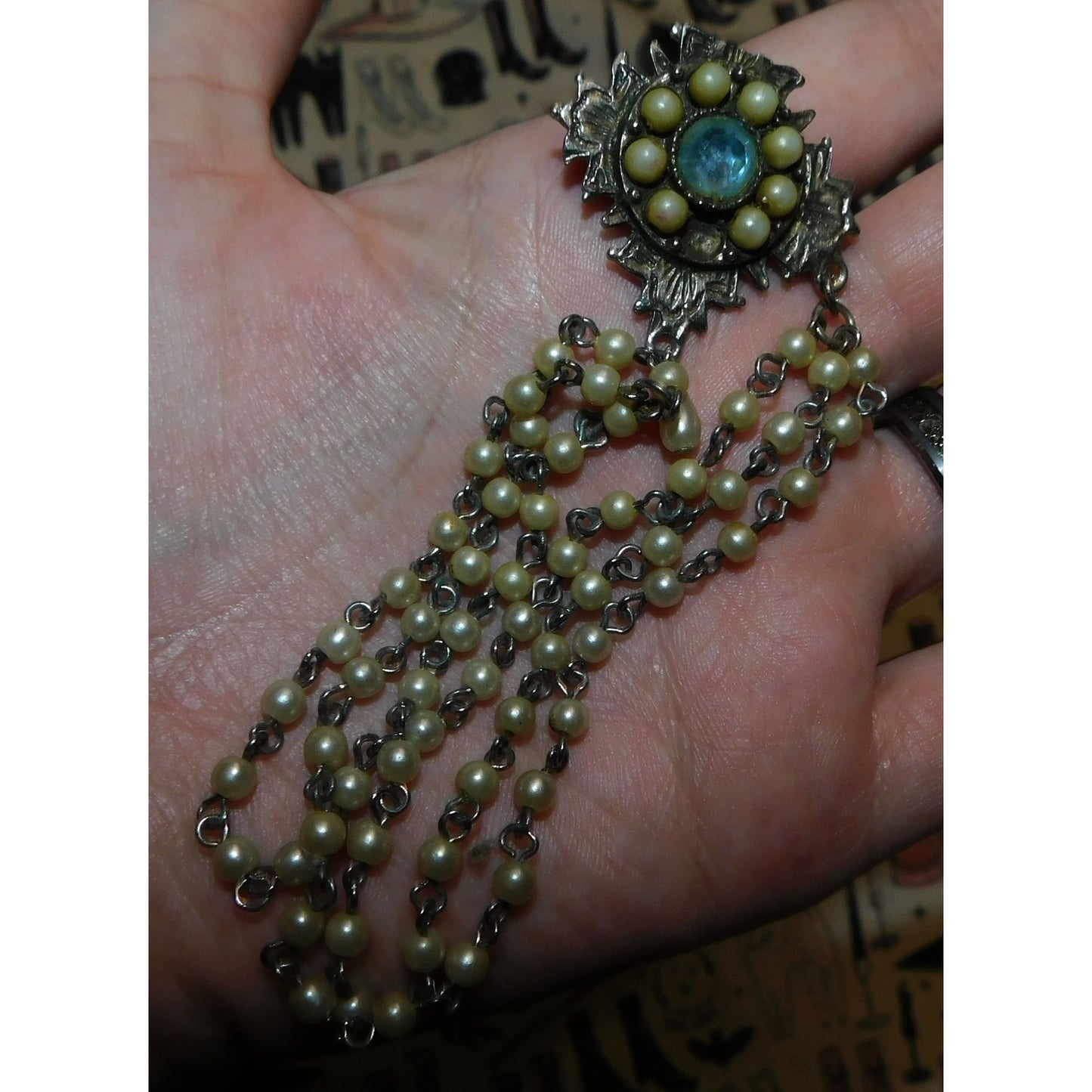 Vintage Asymmetrical Floral Faux Pearl Brooch