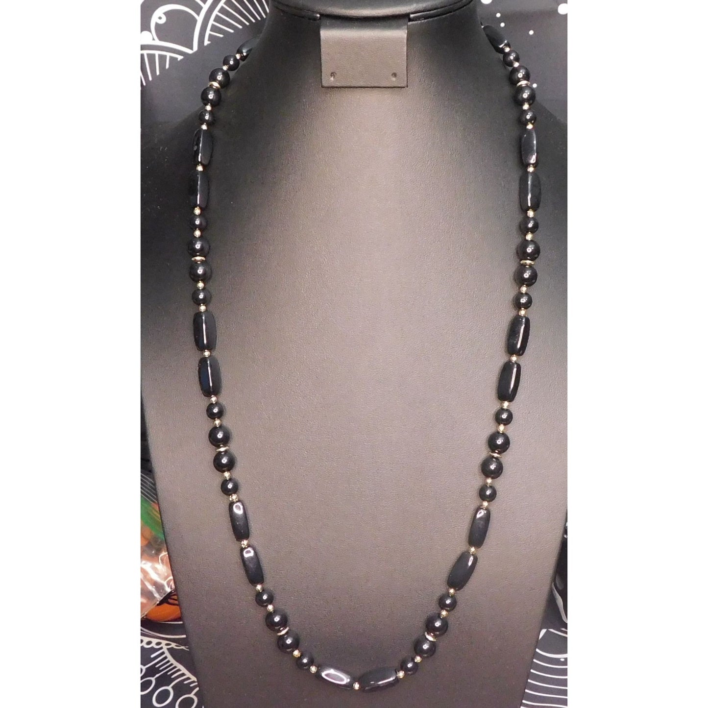 Simple Black And Gold Tone Beaded Necklace