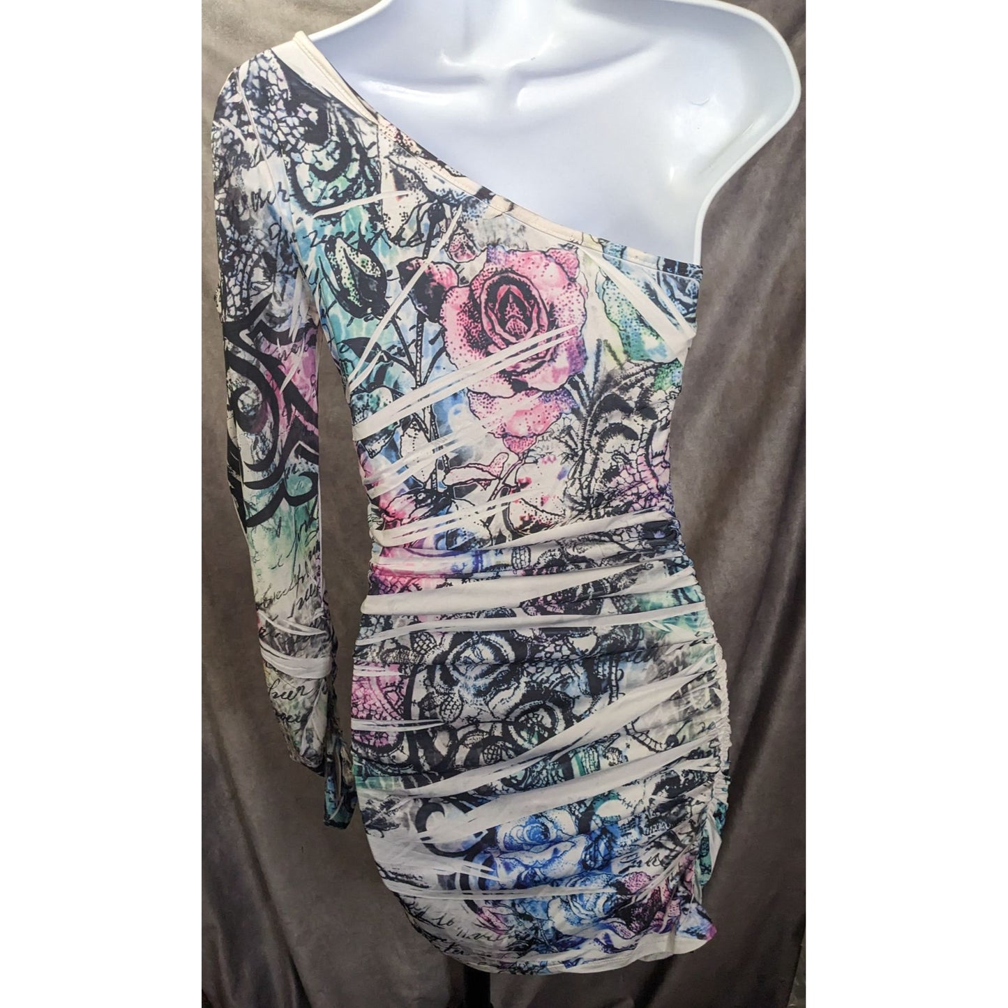 Christina Love Rainbow Rhinestone Asymmetrical Dress