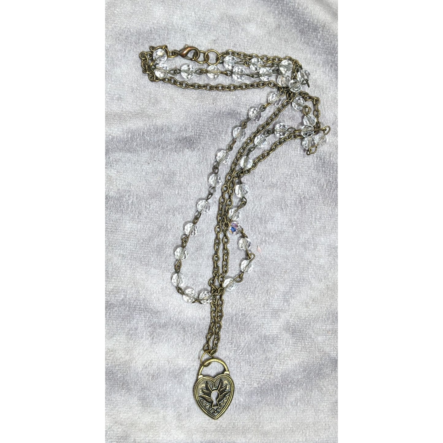 Coquette Steampunk Layered Beaded Heart Faux Lock Necklace